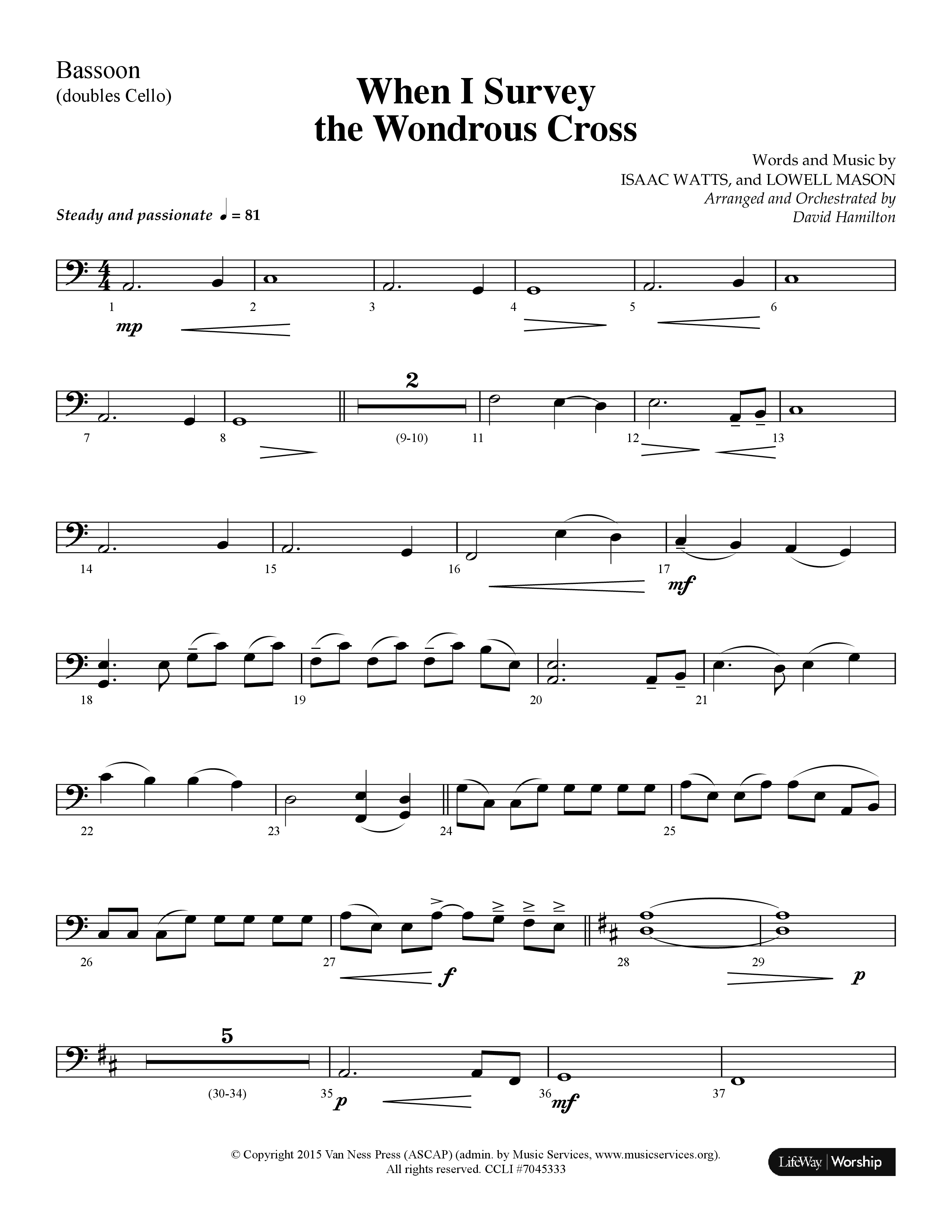 When I Survey The Wondrous Cross (Choral Anthem SATB) Bassoon (Lifeway Choral / Arr. David Hamilton)