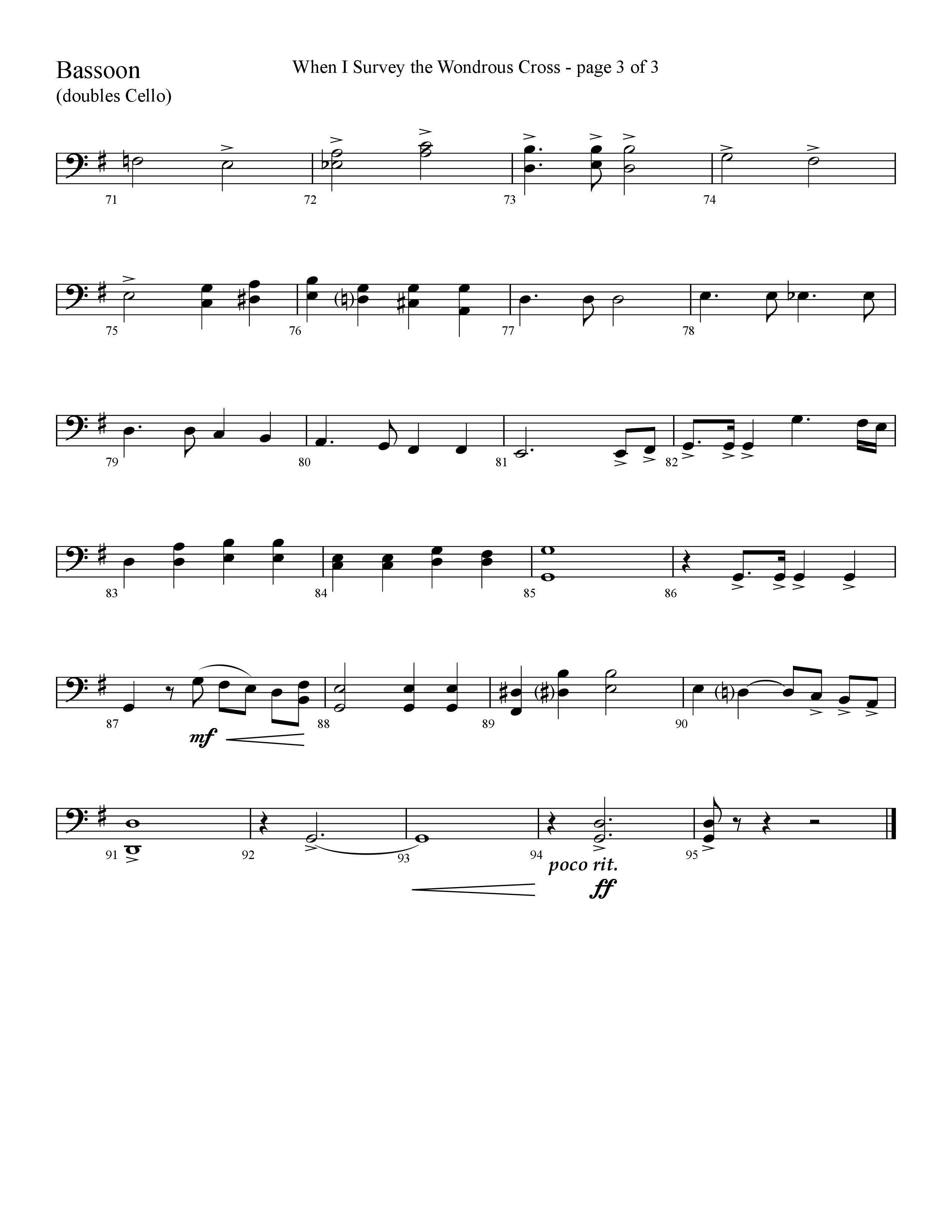 When I Survey The Wondrous Cross (Choral Anthem SATB) Bassoon (Lifeway Choral / Arr. David Hamilton)