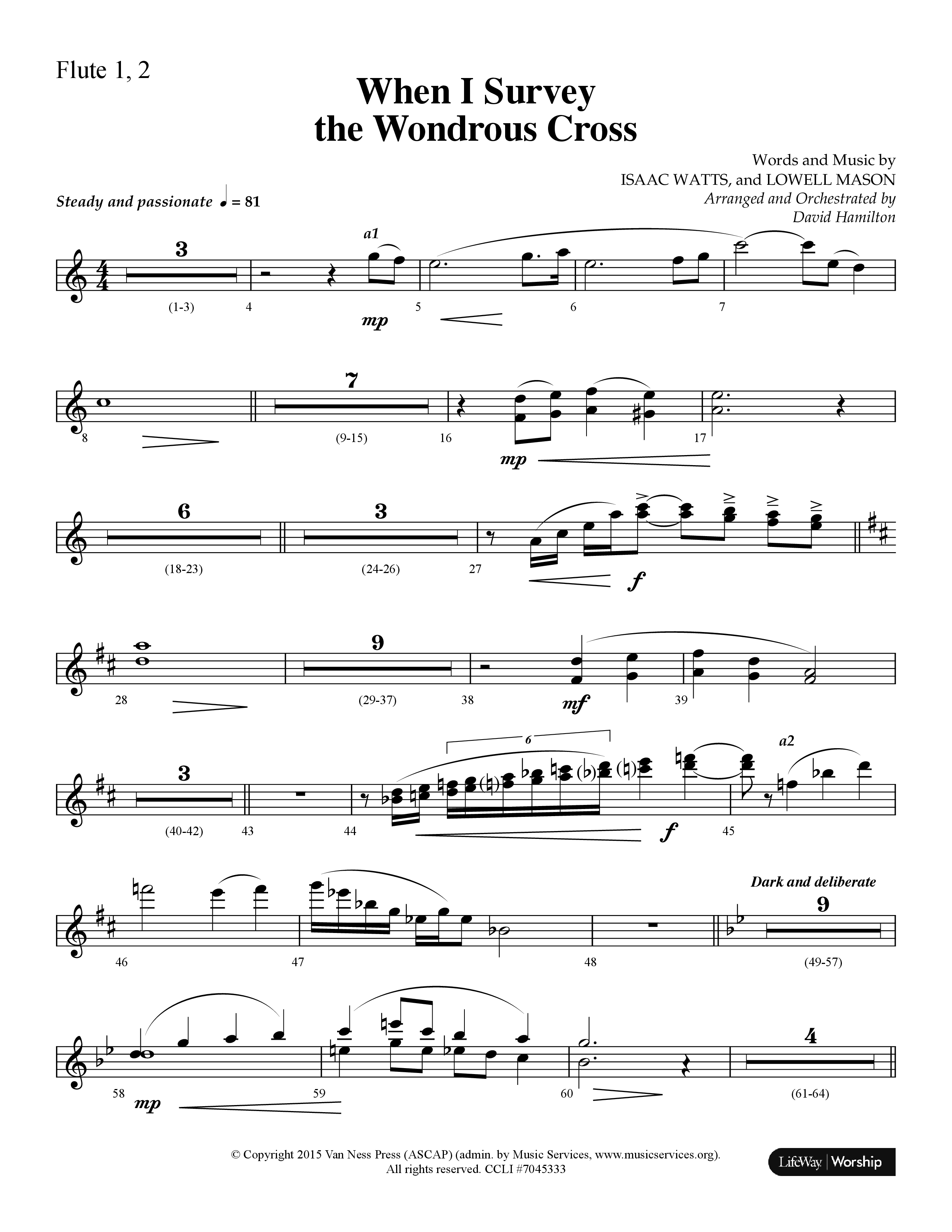 When I Survey The Wondrous Cross (Choral Anthem SATB) Flute 1/2 (Lifeway Choral / Arr. David Hamilton)