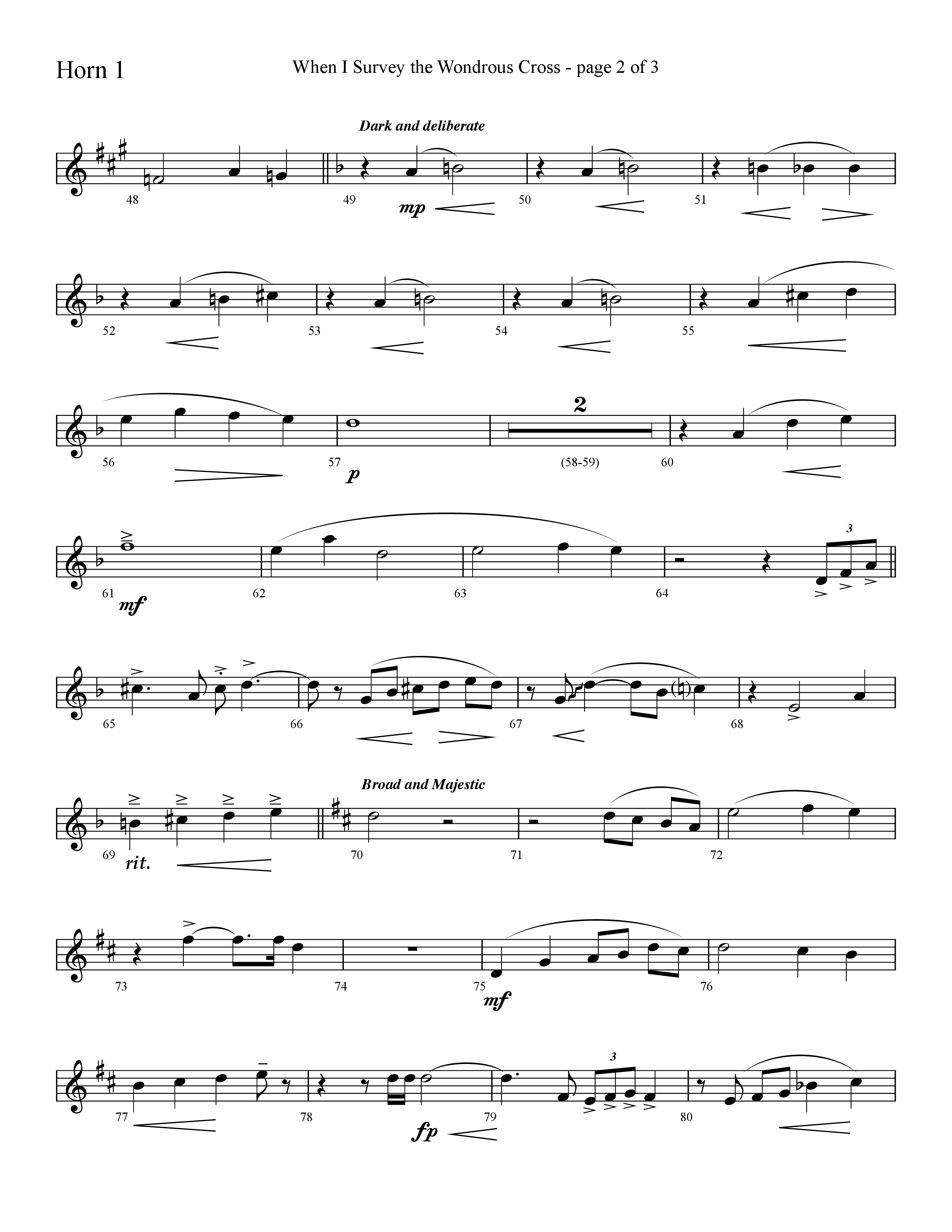 When I Survey The Wondrous Cross (Choral Anthem SATB) French Horn 1 (Lifeway Choral / Arr. David Hamilton)