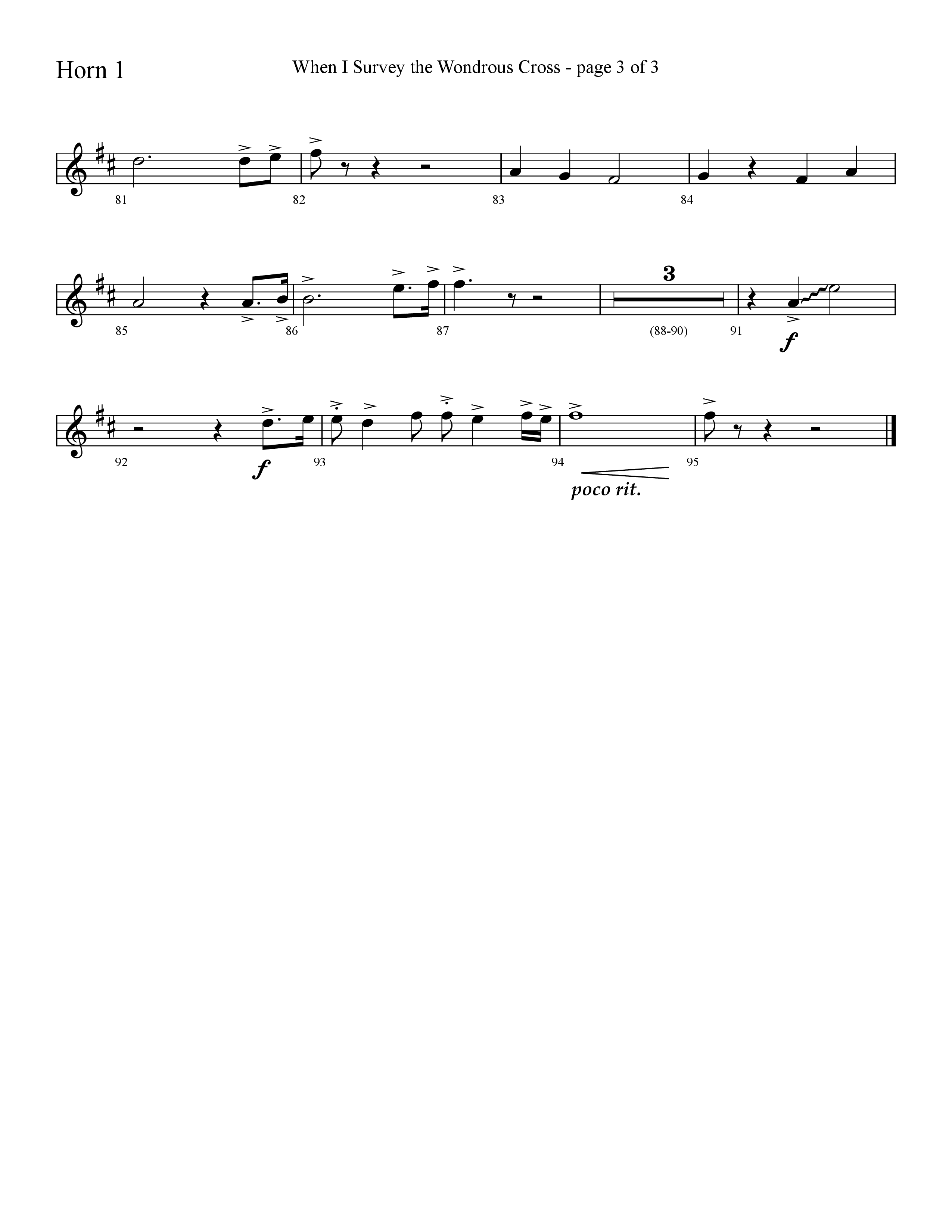 When I Survey The Wondrous Cross (Choral Anthem SATB) French Horn 1 (Lifeway Choral / Arr. David Hamilton)