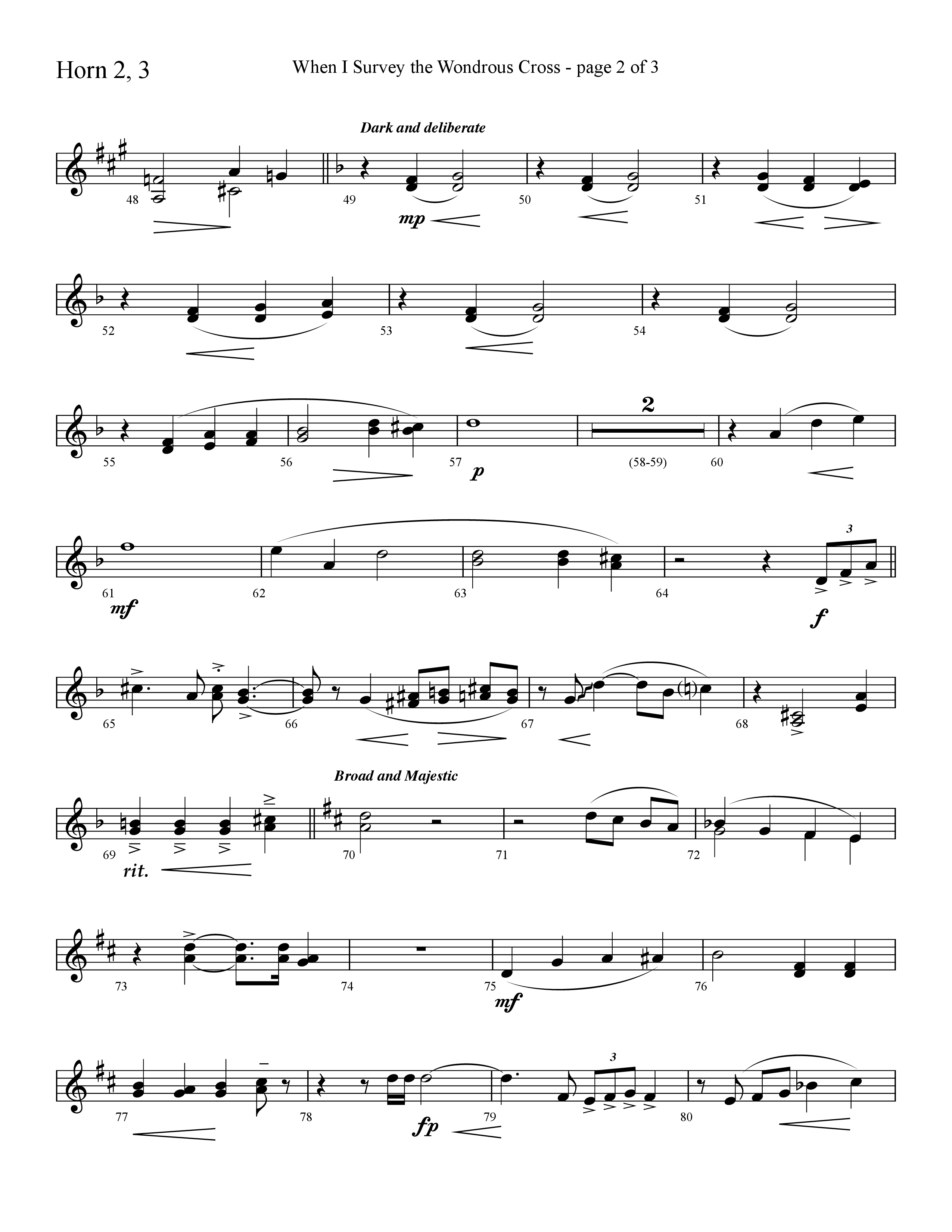 When I Survey The Wondrous Cross (Choral Anthem SATB) French Horn 2 (Lifeway Choral / Arr. David Hamilton)