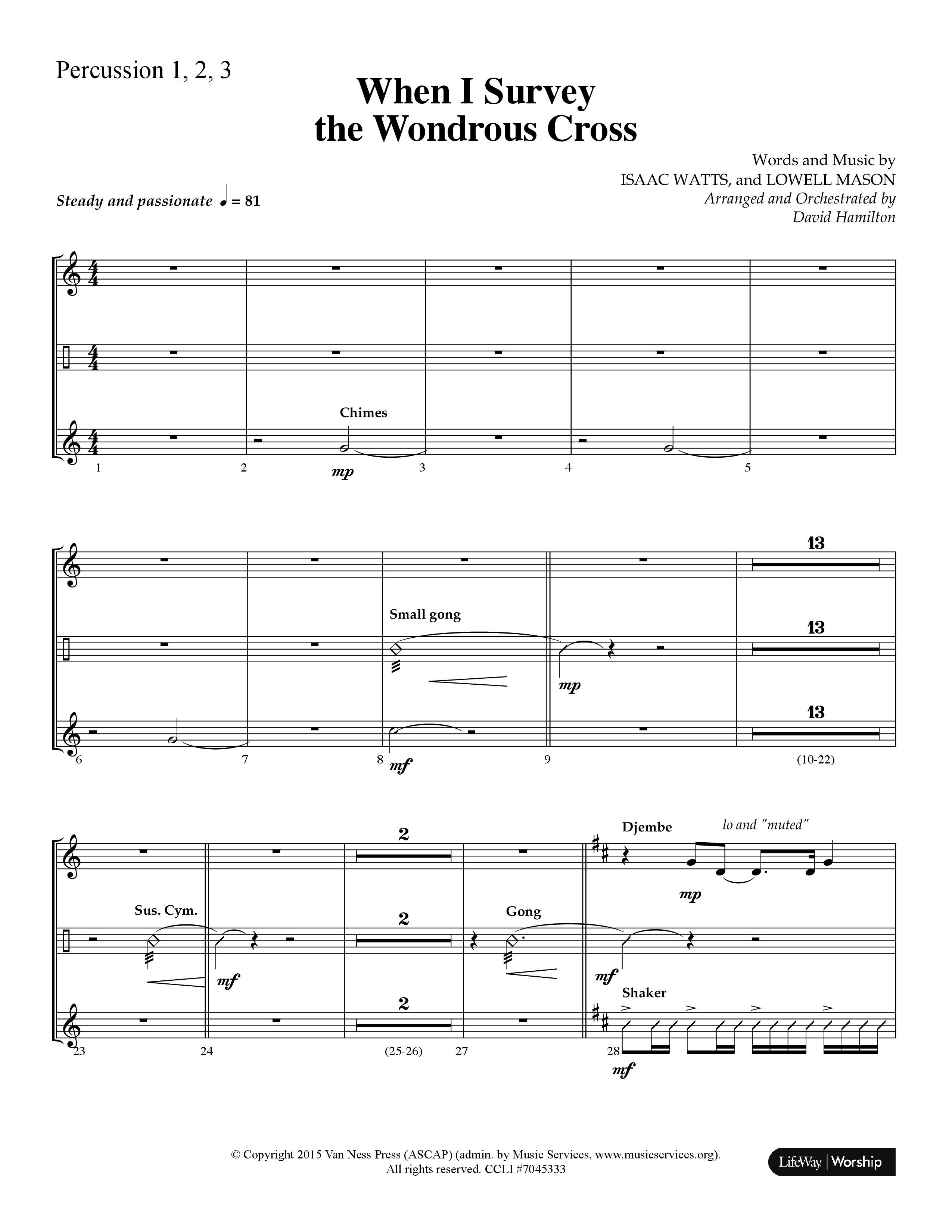 When I Survey The Wondrous Cross (Choral Anthem SATB) Percussion 1/2 (Lifeway Choral / Arr. David Hamilton)