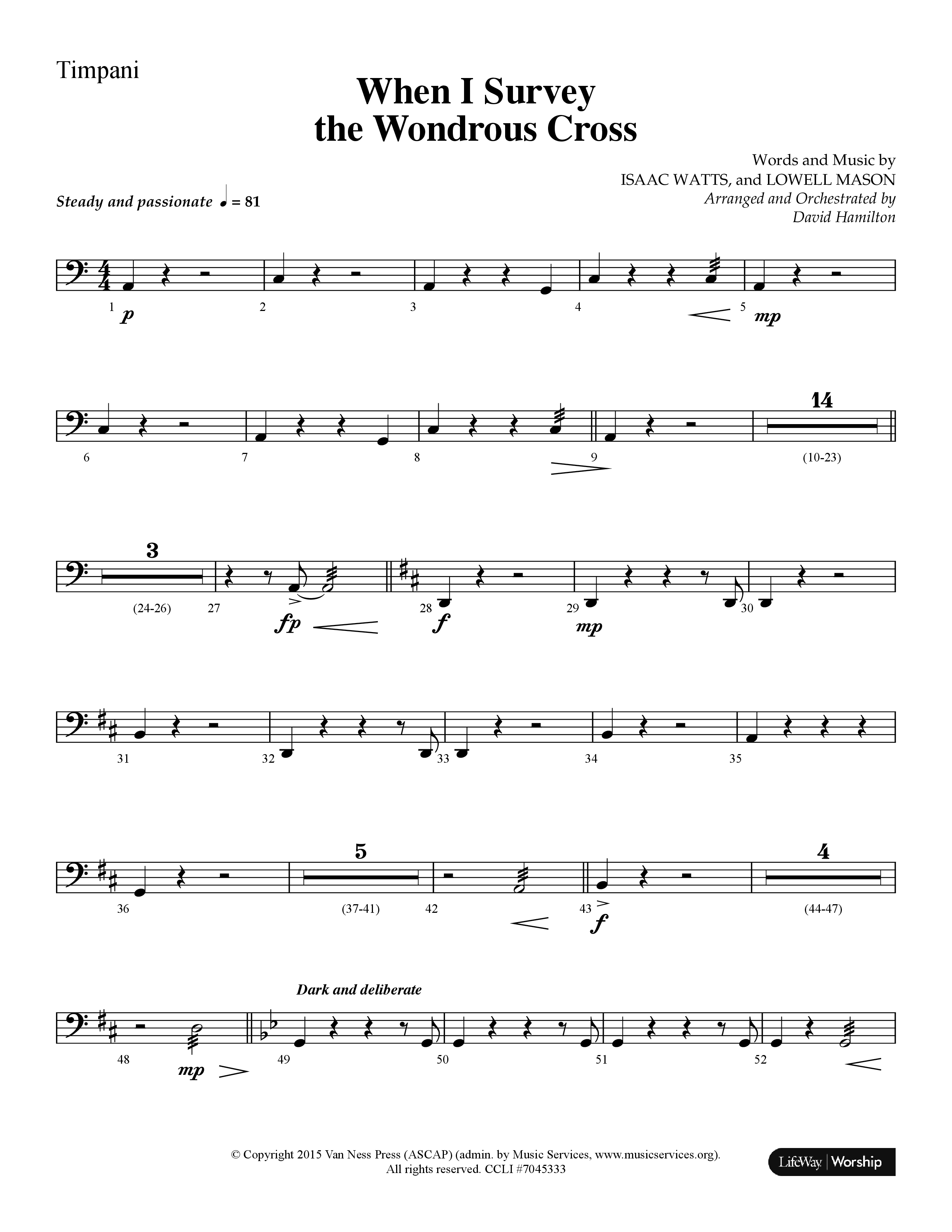When I Survey The Wondrous Cross (Choral Anthem SATB) Timpani (Lifeway Choral / Arr. David Hamilton)