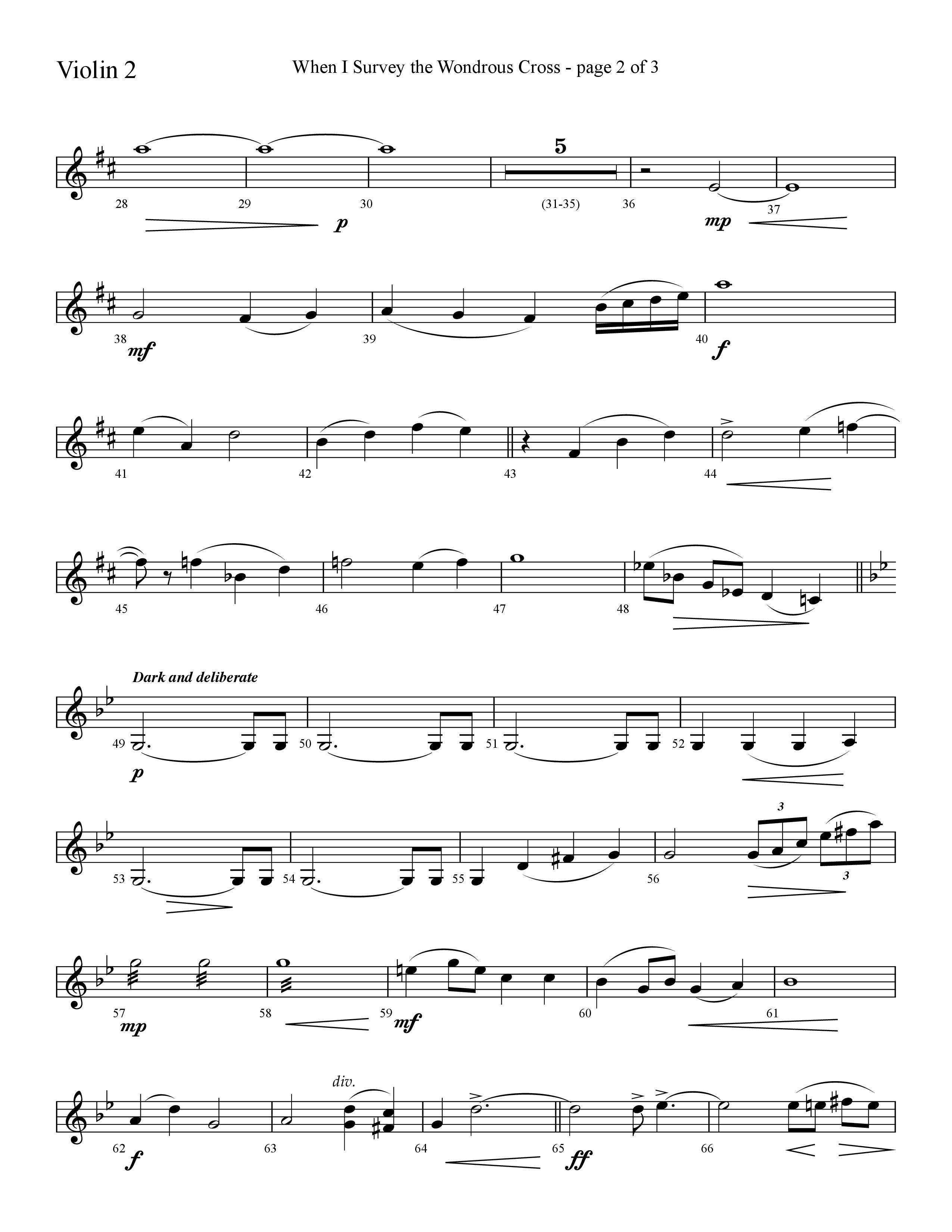 When I Survey The Wondrous Cross (Choral Anthem SATB) Violin 2 (Lifeway Choral / Arr. David Hamilton)