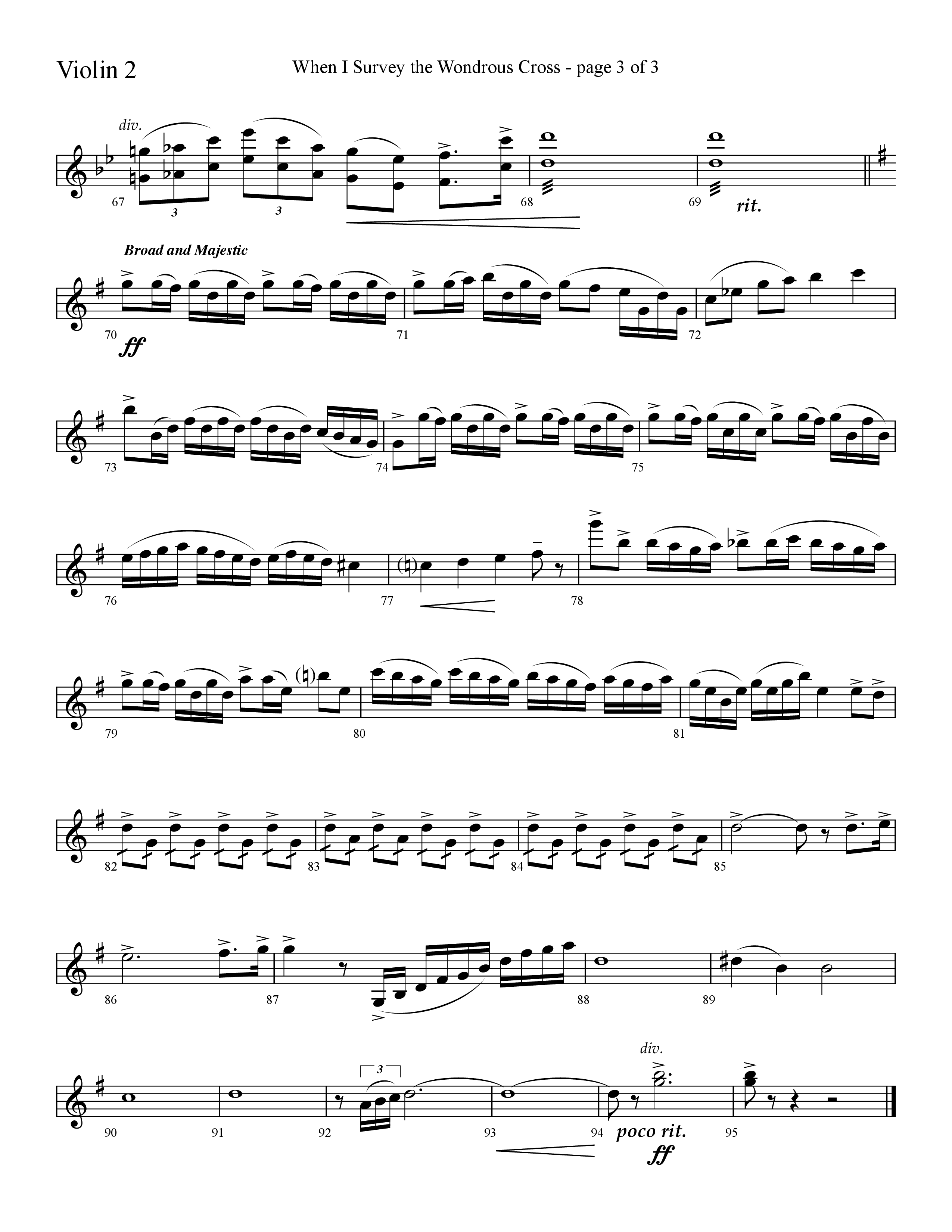 When I Survey The Wondrous Cross (Choral Anthem SATB) Violin 2 (Lifeway Choral / Arr. David Hamilton)