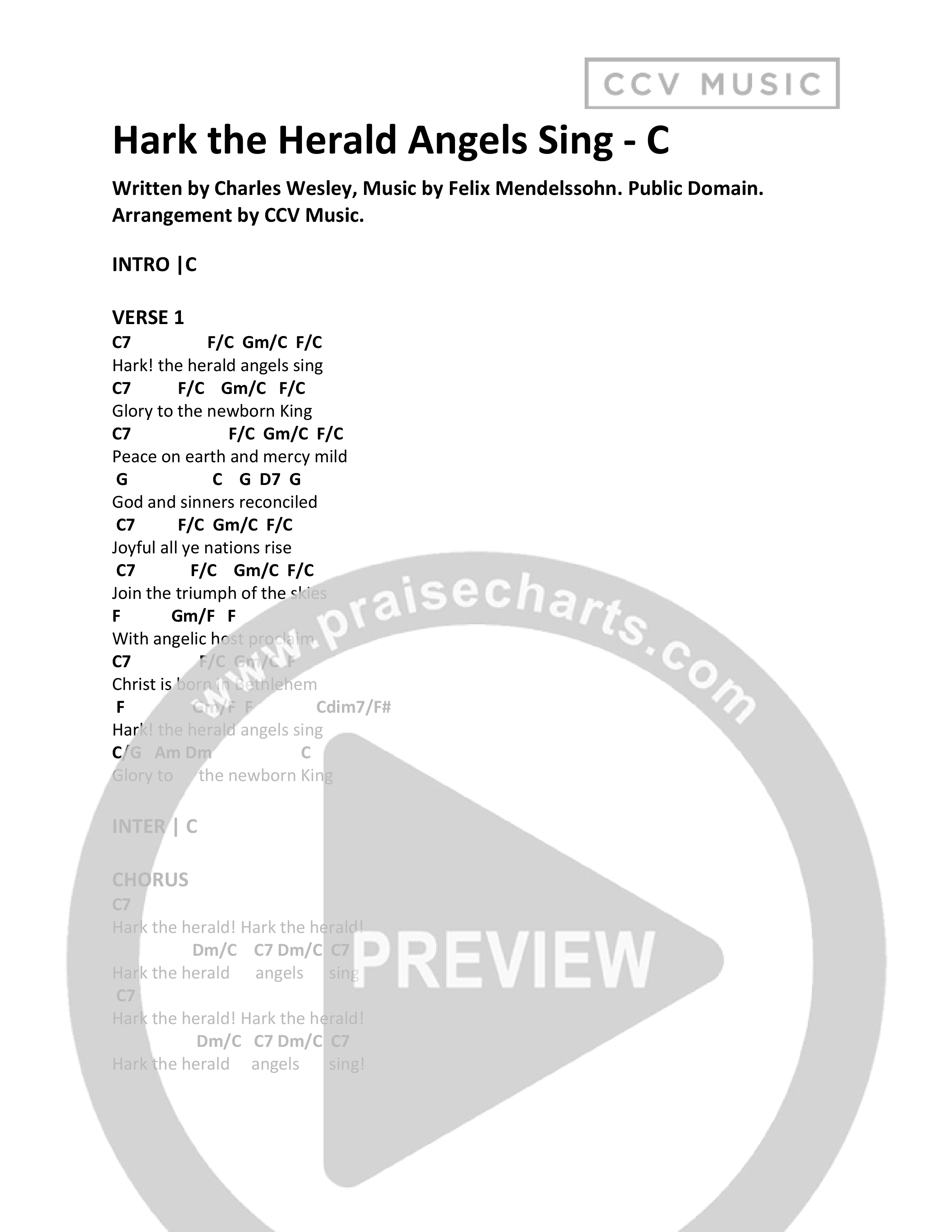 Hark The Herald Angels Sing Chord Chart (CCV Music)