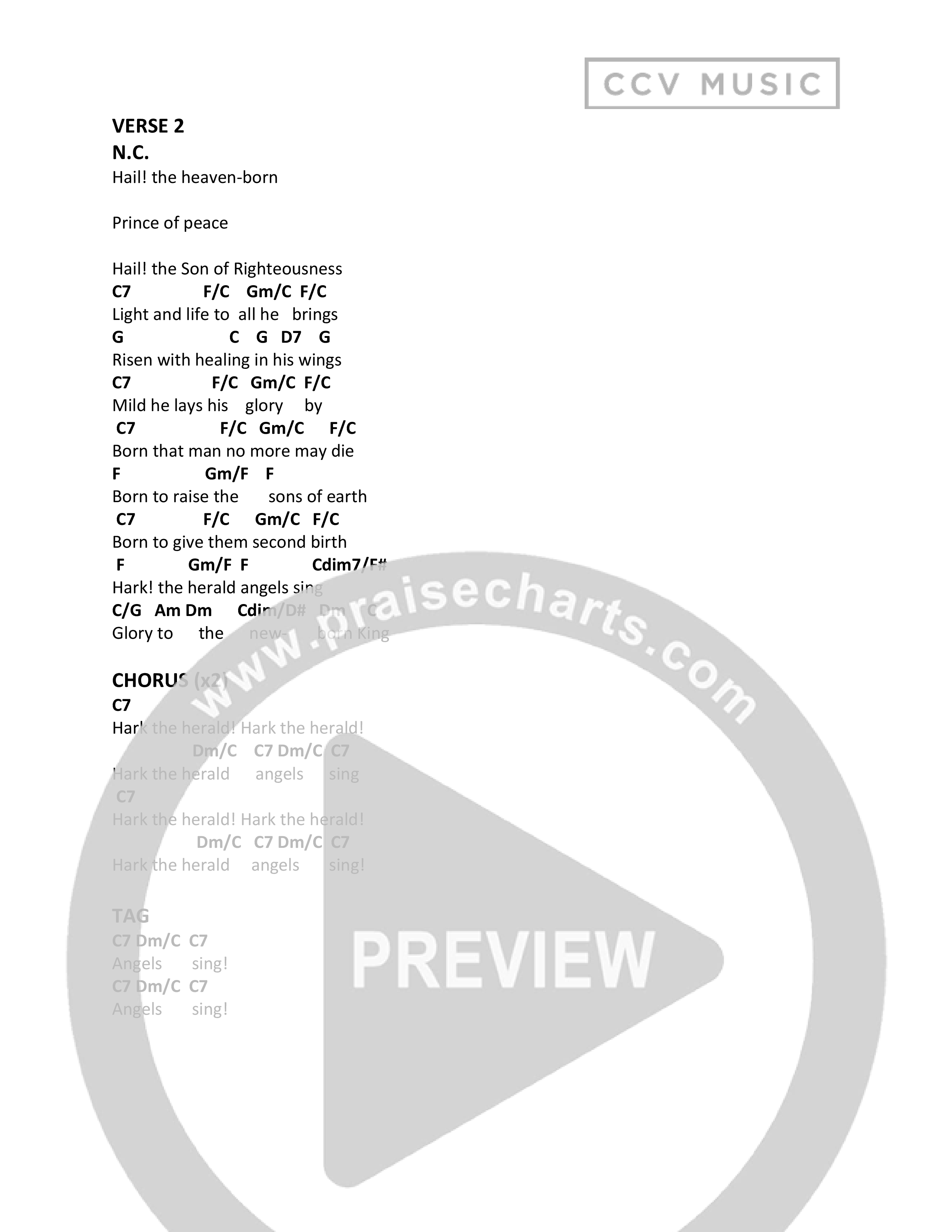 Hark The Herald Angels Sing Chord Chart (CCV Music)