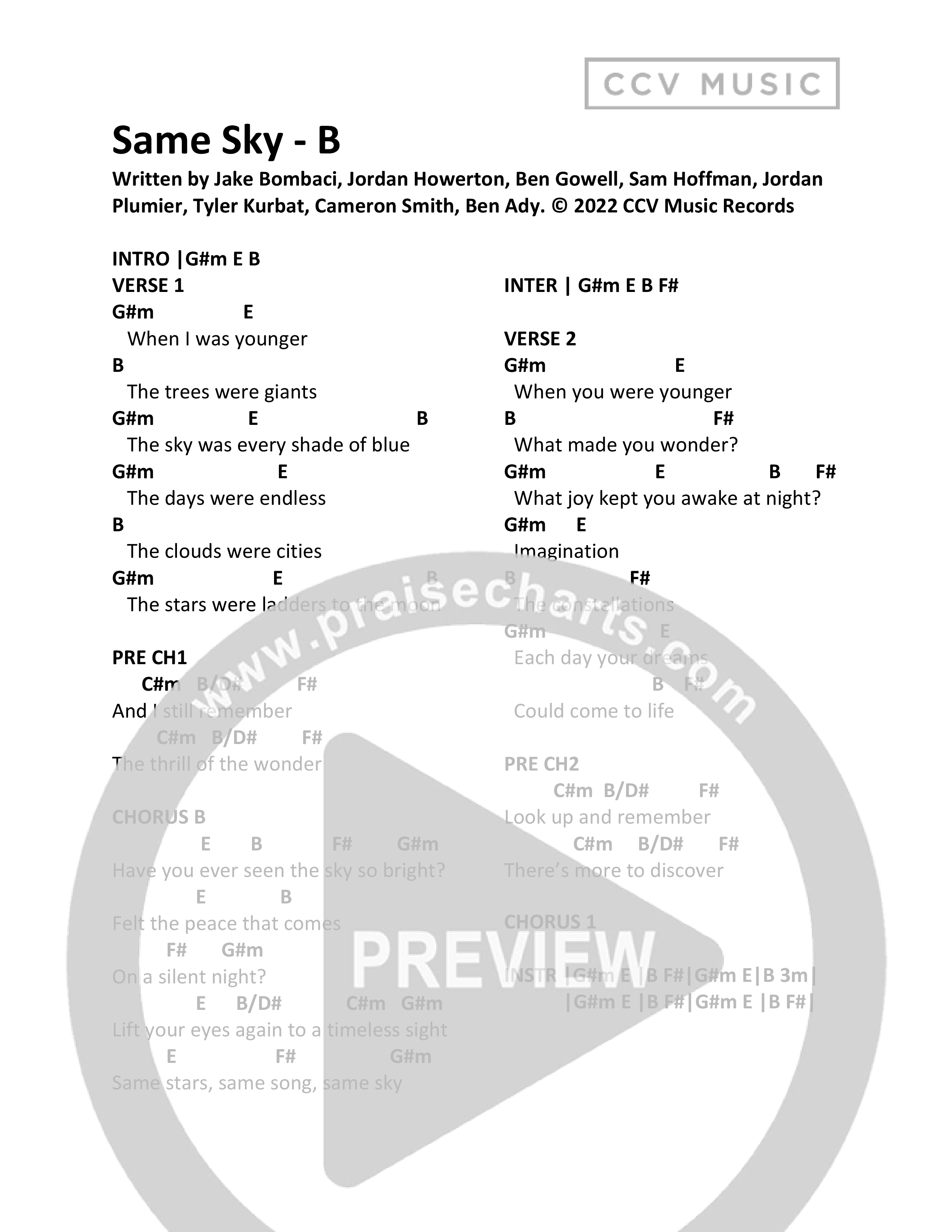 Same Sky Chord Chart (CCV Music)