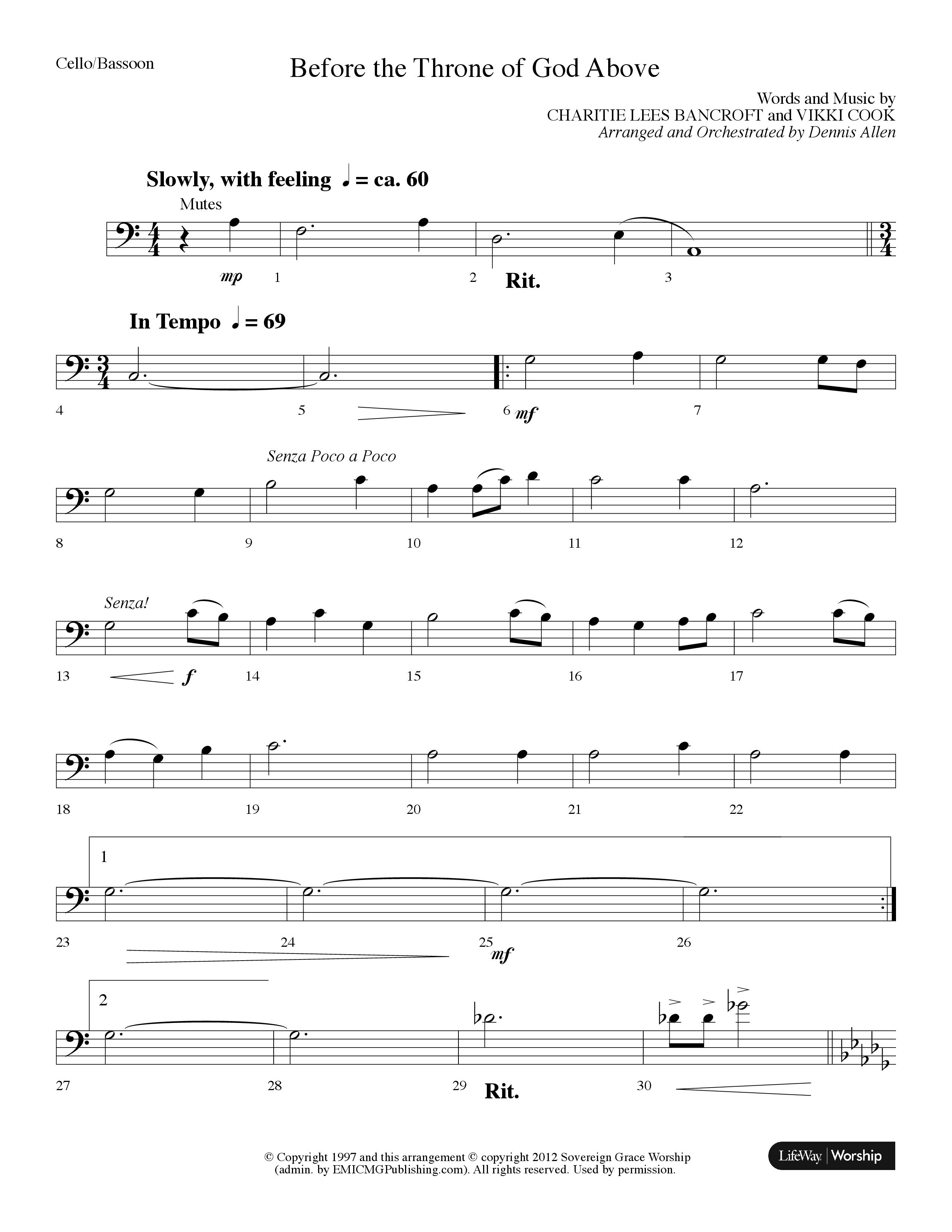 Before The Throne Of God Above (Choral Anthem SATB) Cello (Lifeway Choral / Arr. Dennis Allen)