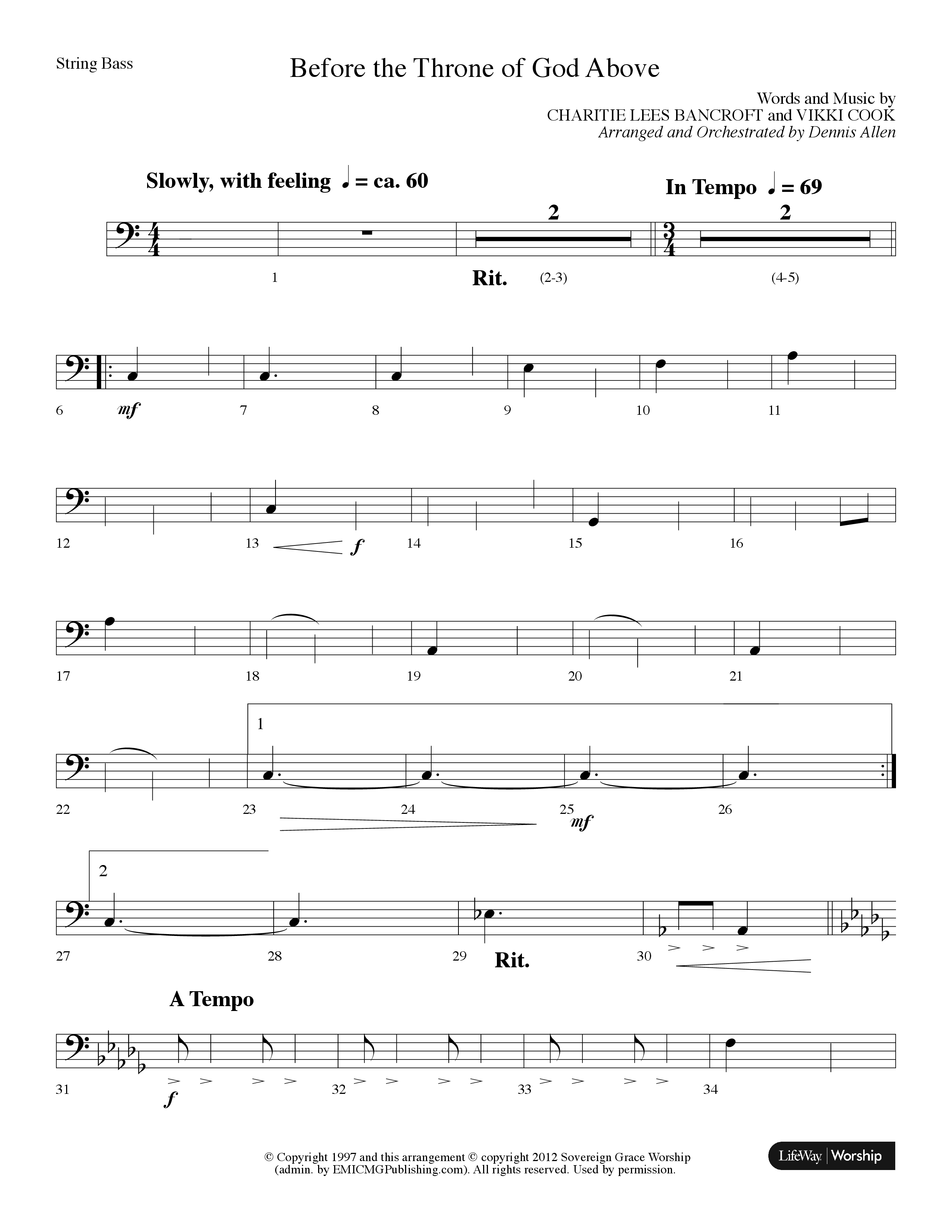 Before The Throne Of God Above (Choral Anthem SATB) String Bass (Lifeway Choral / Arr. Dennis Allen)