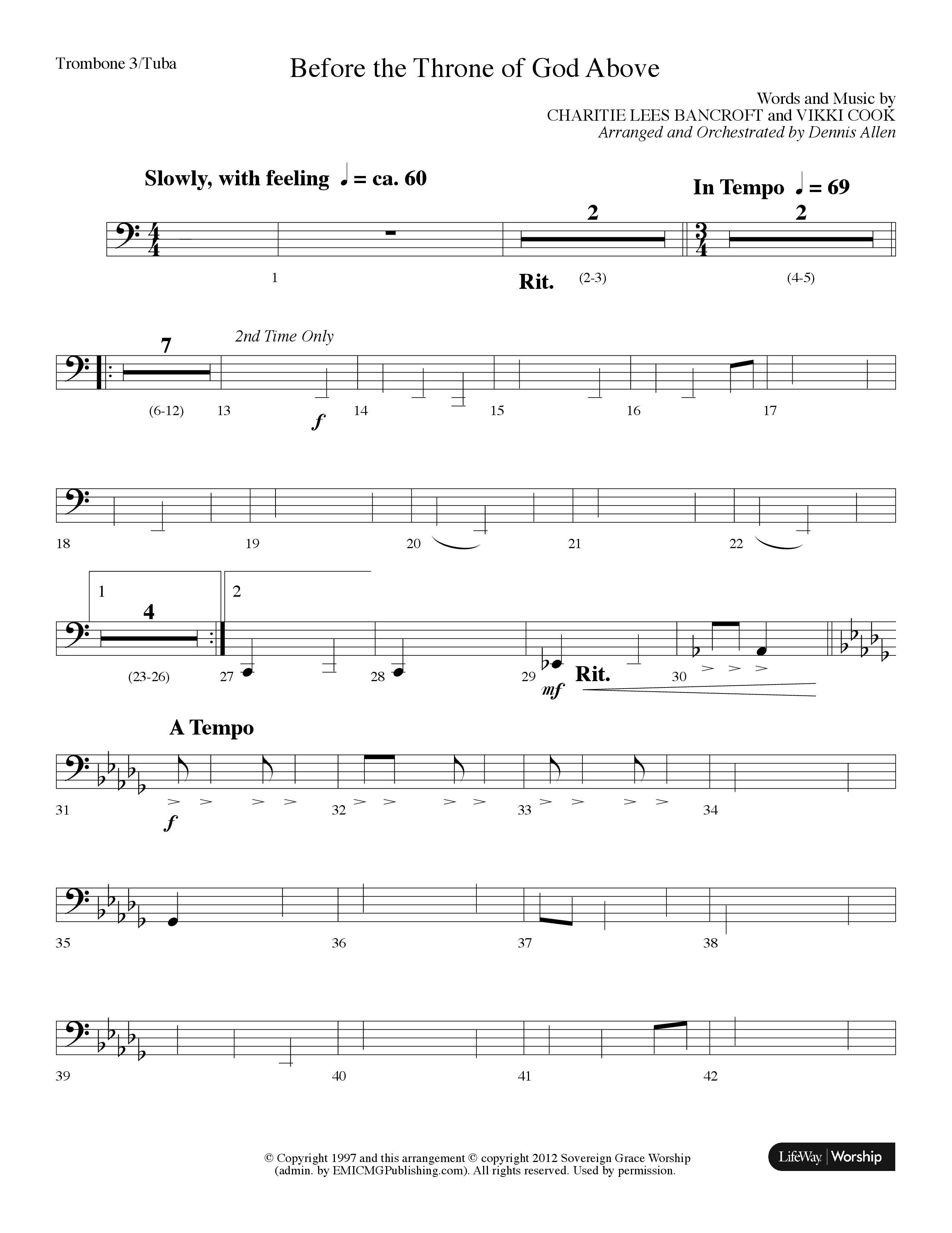 Before The Throne Of God Above (Choral Anthem SATB) Trombone 3/Tuba (Lifeway Choral / Arr. Dennis Allen)