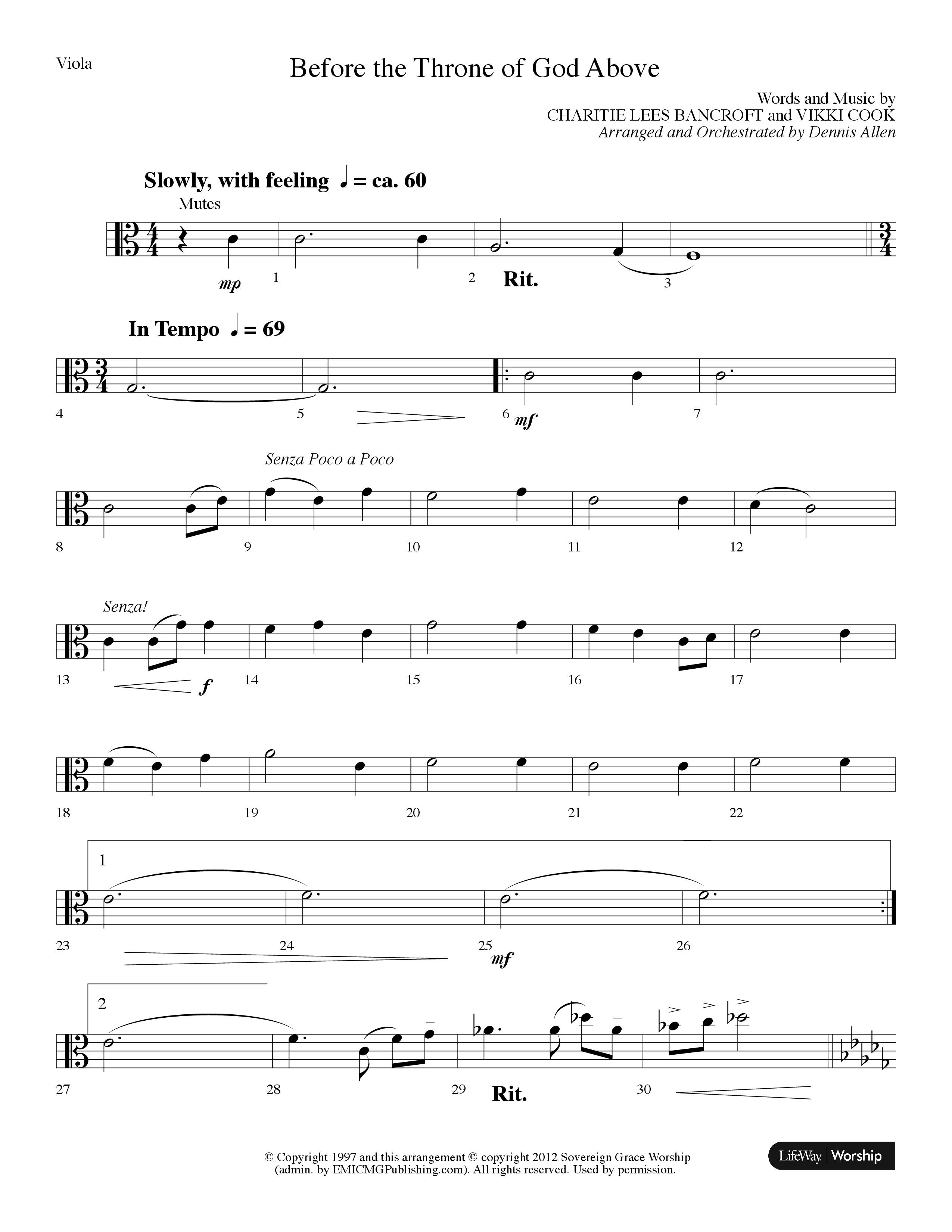 Before The Throne Of God Above (Choral Anthem SATB) Viola (Lifeway Choral / Arr. Dennis Allen)