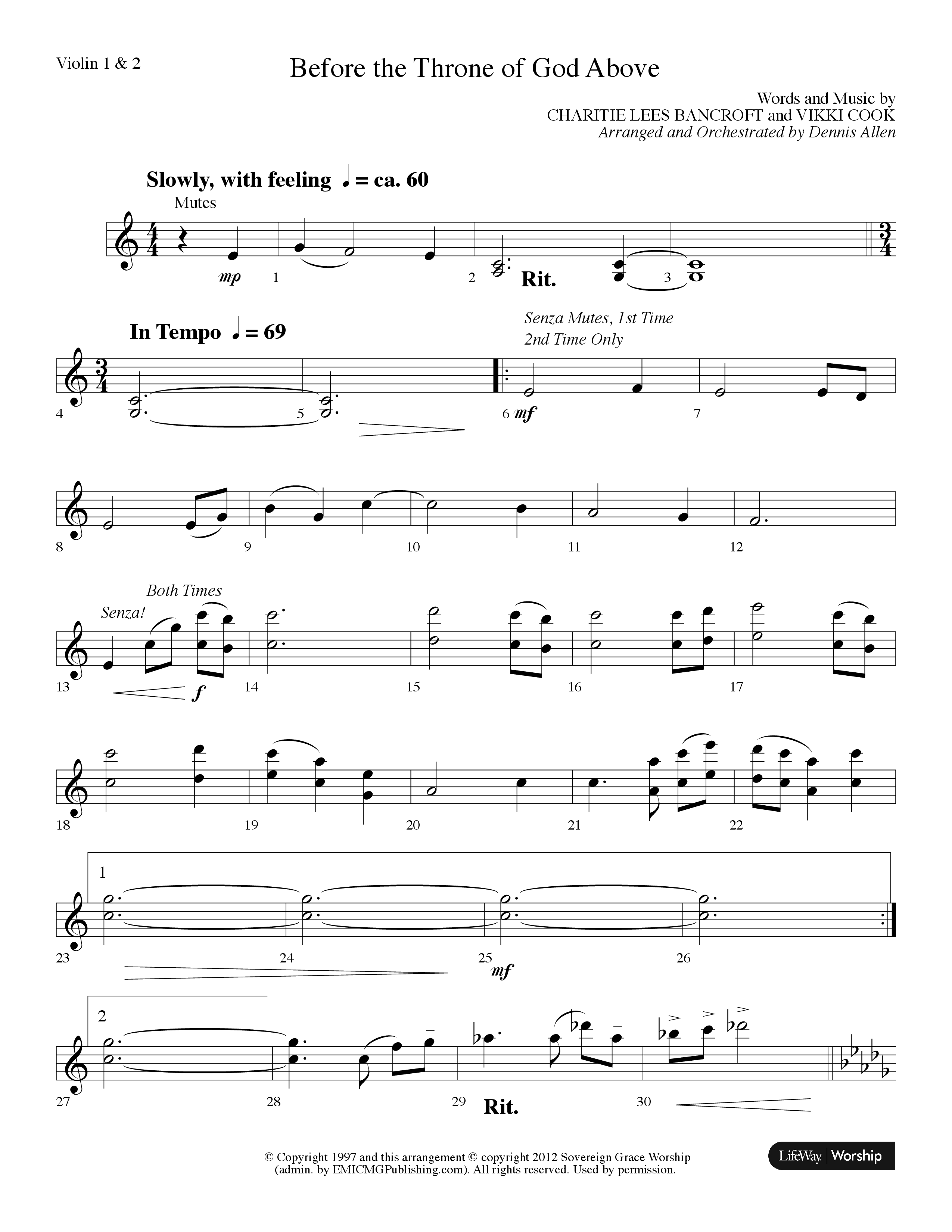 Before The Throne Of God Above (Choral Anthem SATB) Violin 1/2 (Lifeway Choral / Arr. Dennis Allen)