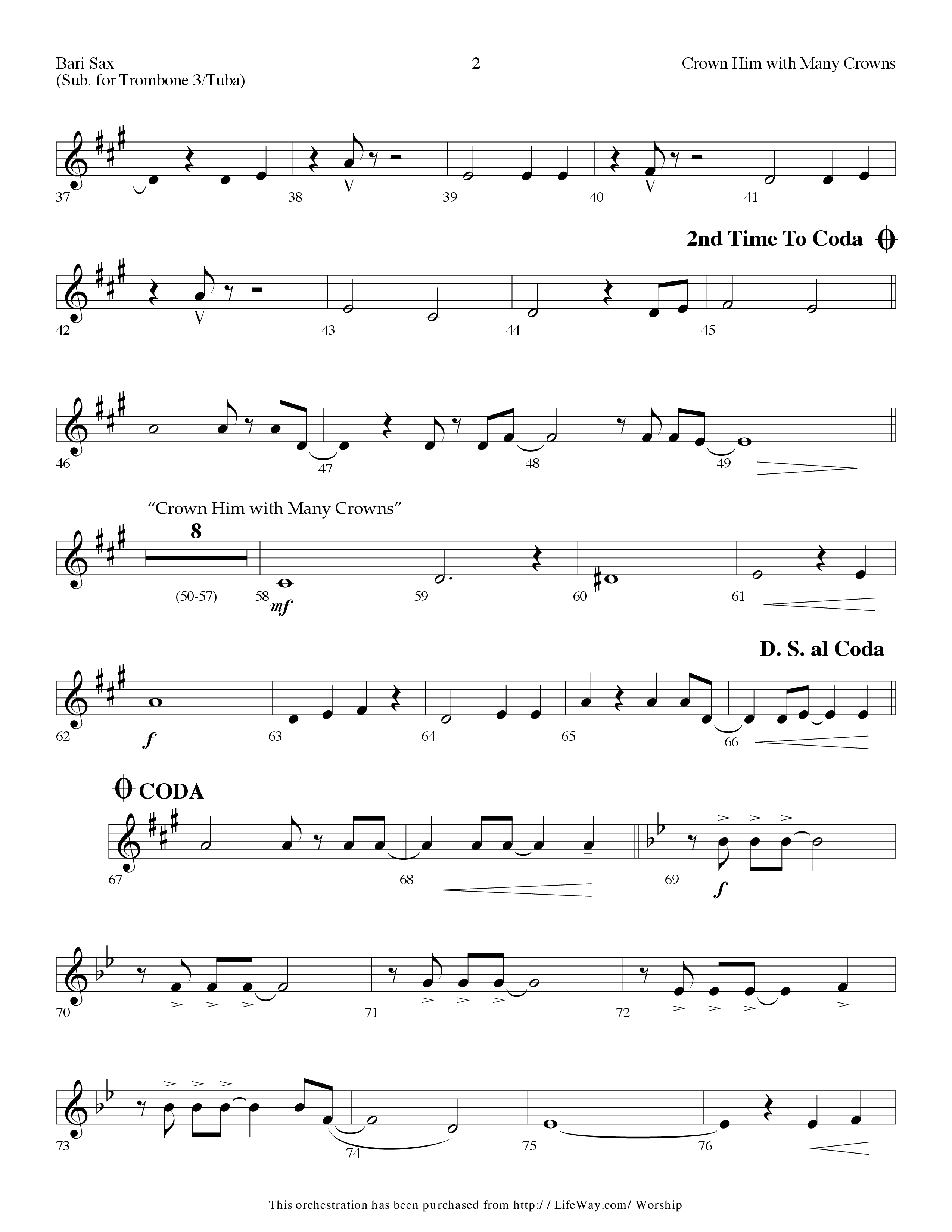 Crown Him With Many Crowns (with To The Risen King) (Choral Anthem SATB) Bari Sax (Lifeway Choral / Arr. Dennis Allen)