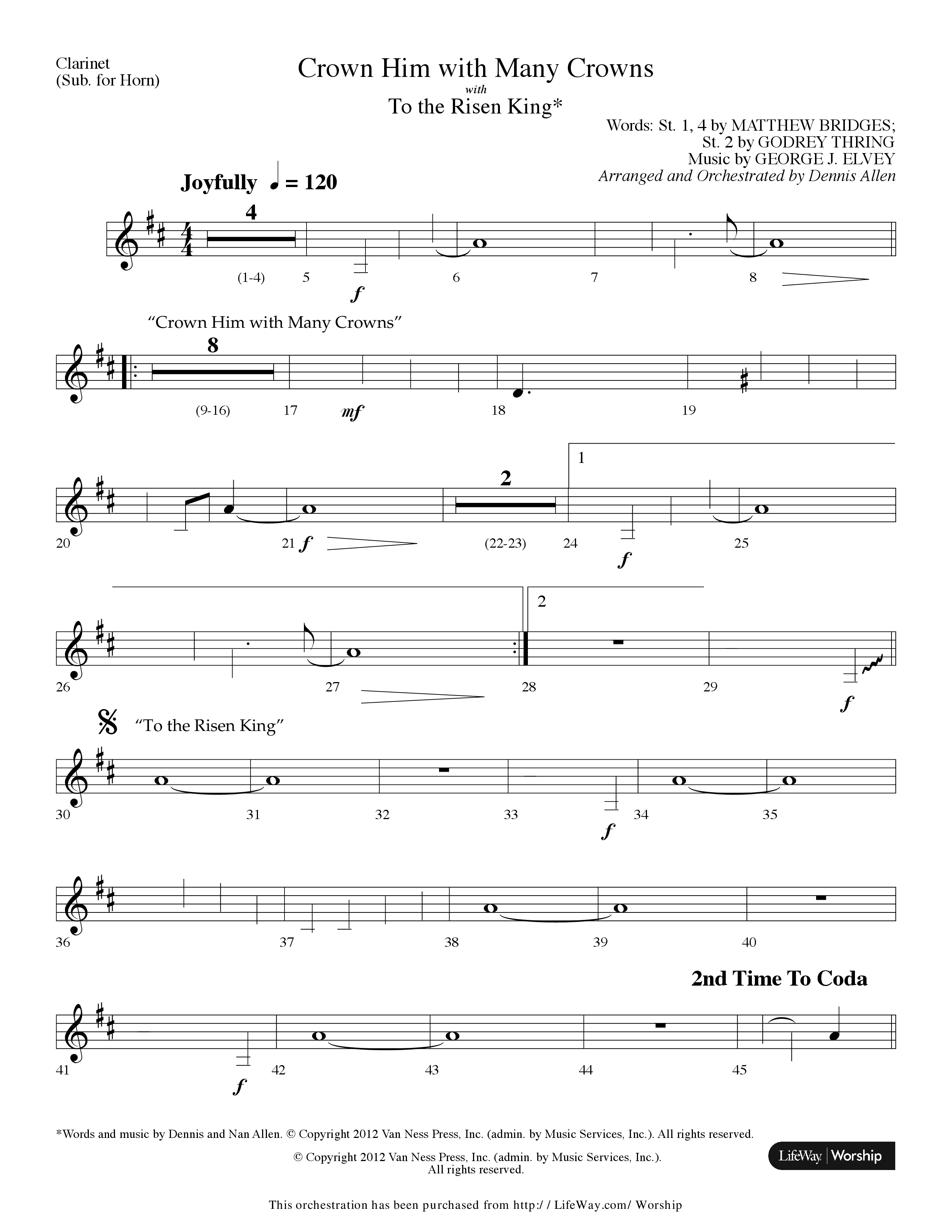 Crown Him With Many Crowns (with To The Risen King) (Choral Anthem SATB) Clarinet (Lifeway Choral / Arr. Dennis Allen)