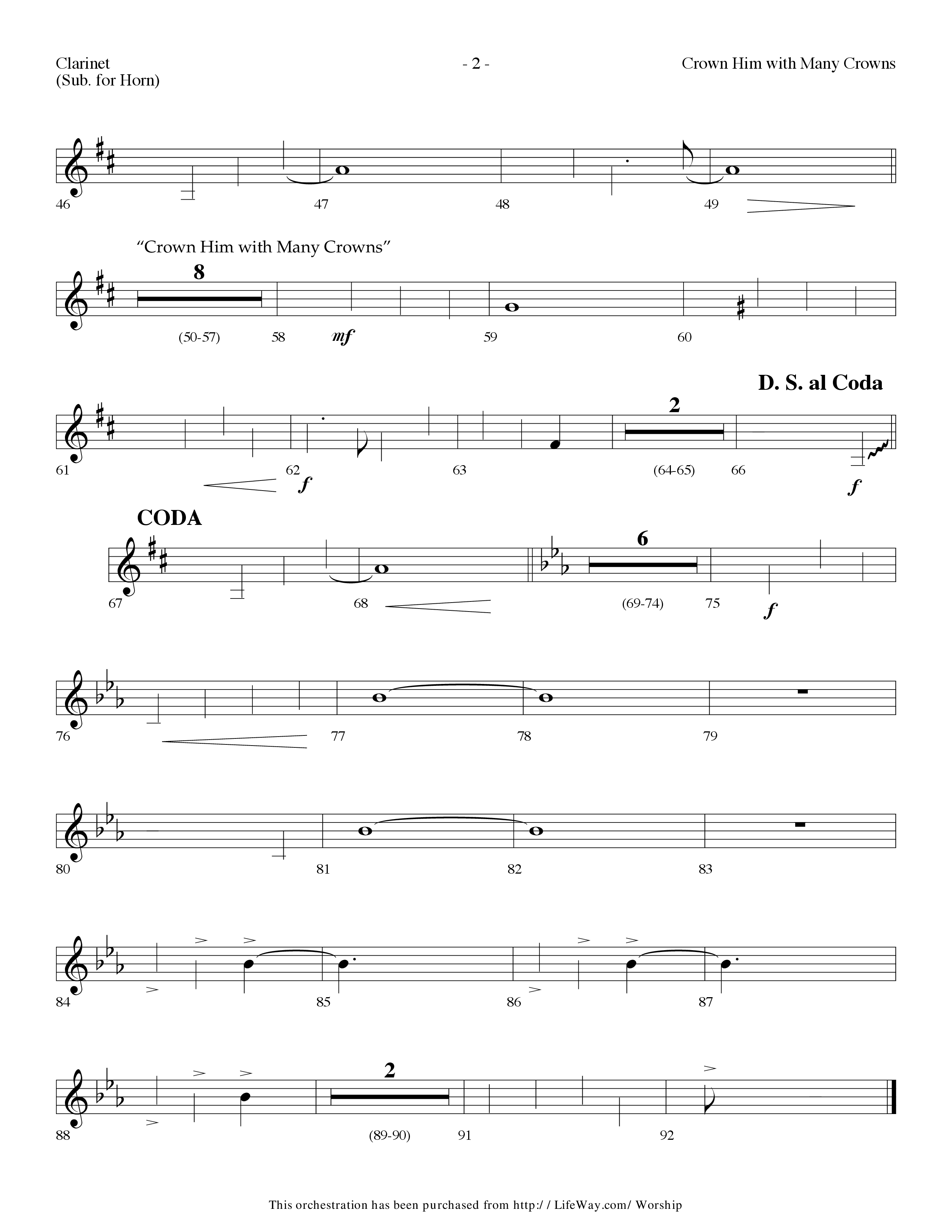 Crown Him With Many Crowns (with To The Risen King) (Choral Anthem SATB) Clarinet (Lifeway Choral / Arr. Dennis Allen)