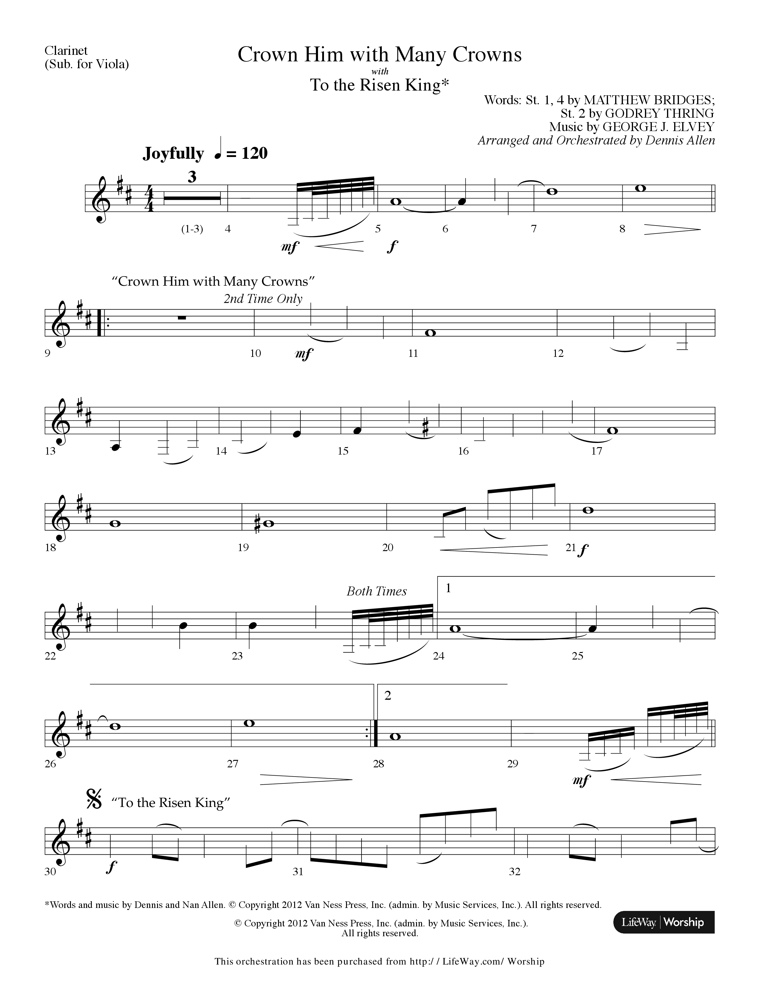 Crown Him With Many Crowns (with To The Risen King) (Choral Anthem SATB) Clarinet (Lifeway Choral / Arr. Dennis Allen)