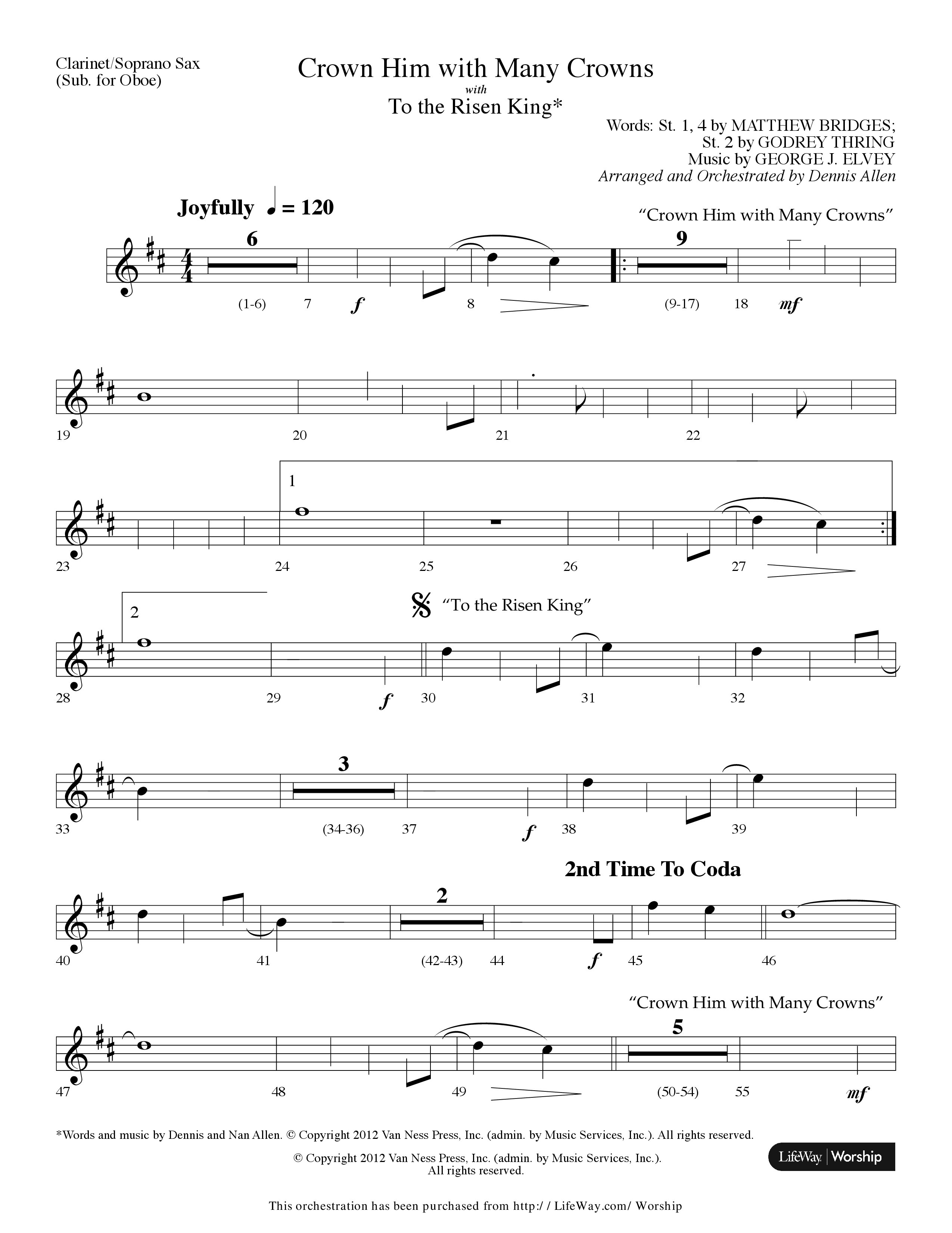 Crown Him With Many Crowns (with To The Risen King) (Choral Anthem SATB) Clarinet/Soprano Sax (Lifeway Choral / Arr. Dennis Allen)