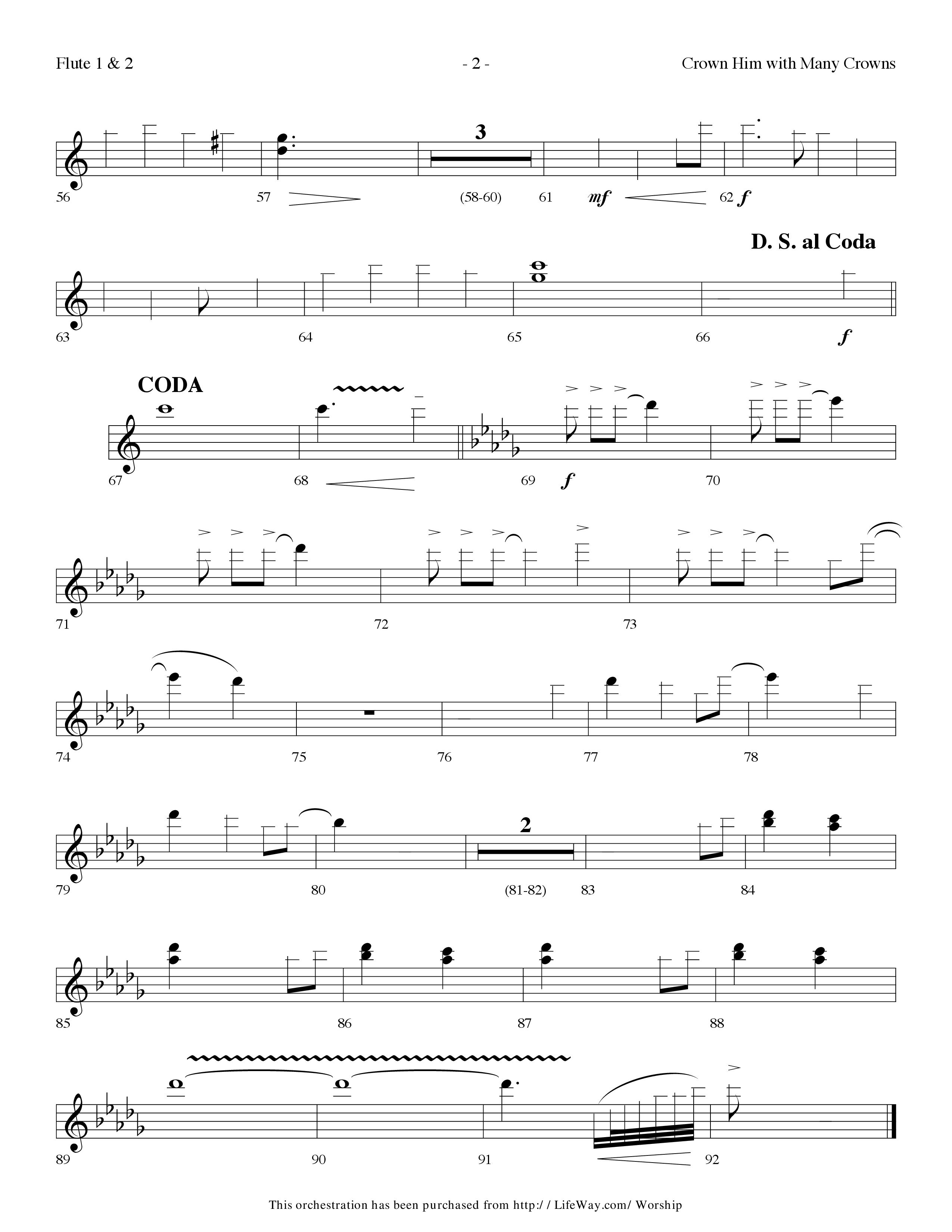 Crown Him With Many Crowns (with To The Risen King) (Choral Anthem SATB) Flute 1/2 (Lifeway Choral / Arr. Dennis Allen)