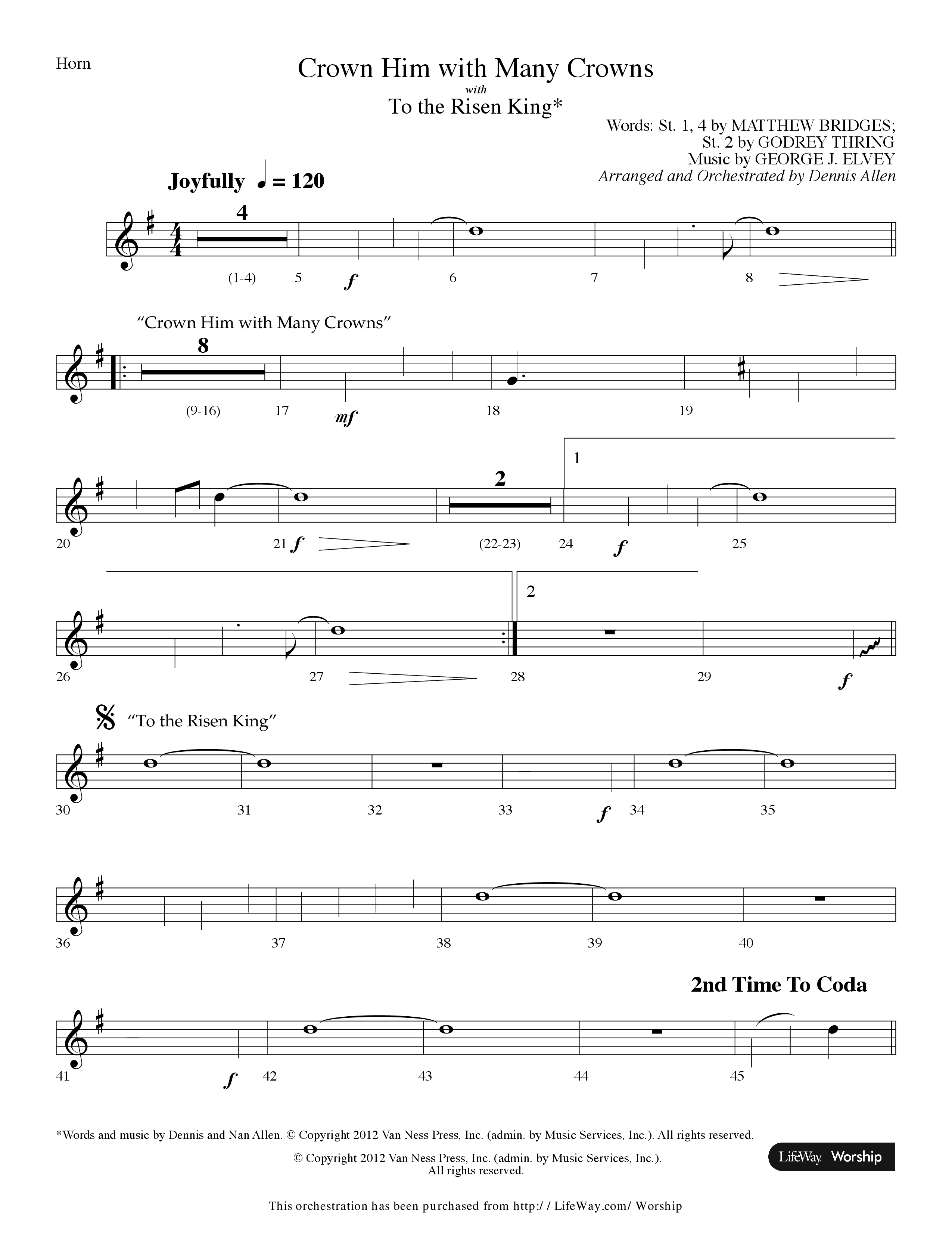 Crown Him With Many Crowns (with To The Risen King) (Choral Anthem SATB) French Horn (Lifeway Choral / Arr. Dennis Allen)