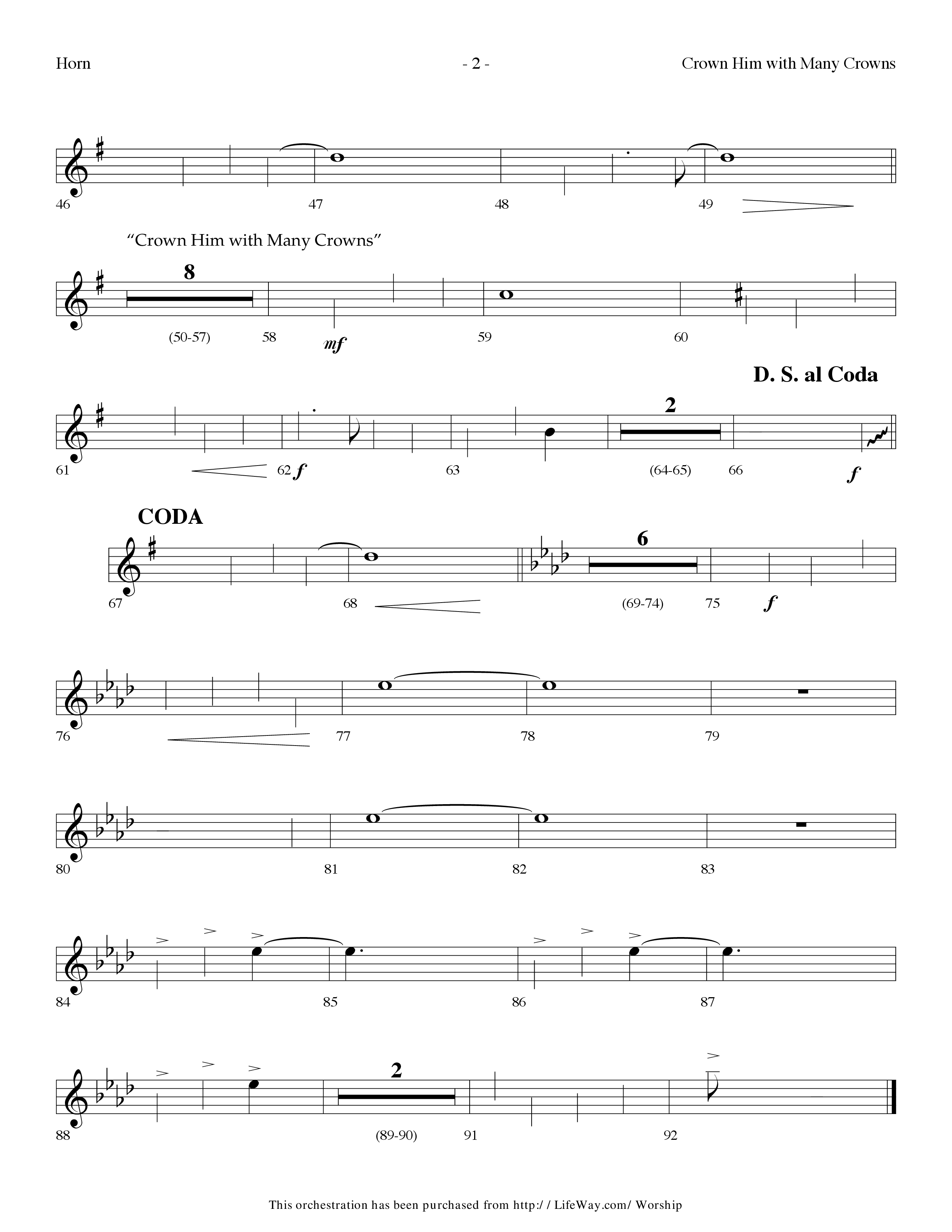 Crown Him With Many Crowns (with To The Risen King) (Choral Anthem SATB) French Horn (Lifeway Choral / Arr. Dennis Allen)