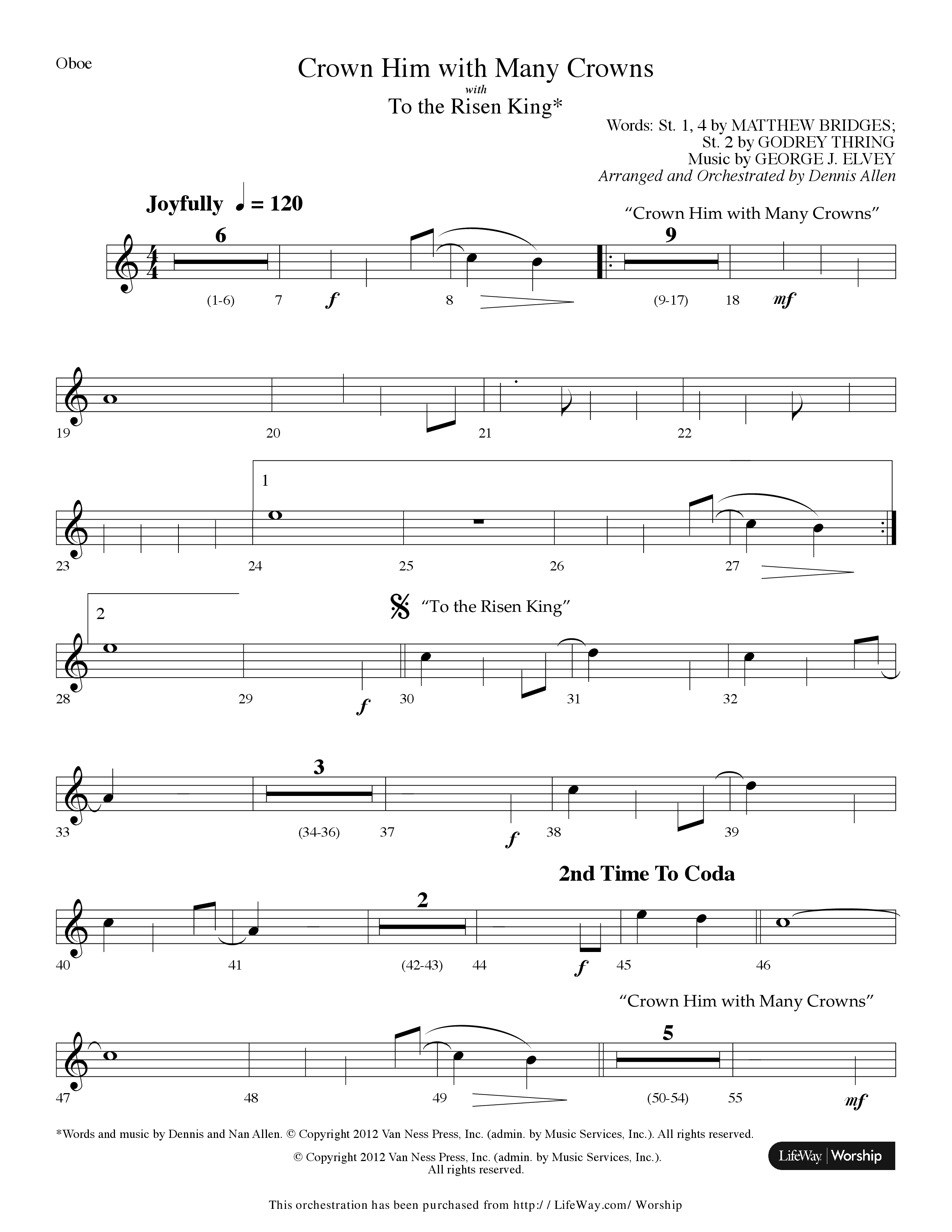 Crown Him With Many Crowns (with To The Risen King) (Choral Anthem SATB) Oboe (Lifeway Choral / Arr. Dennis Allen)