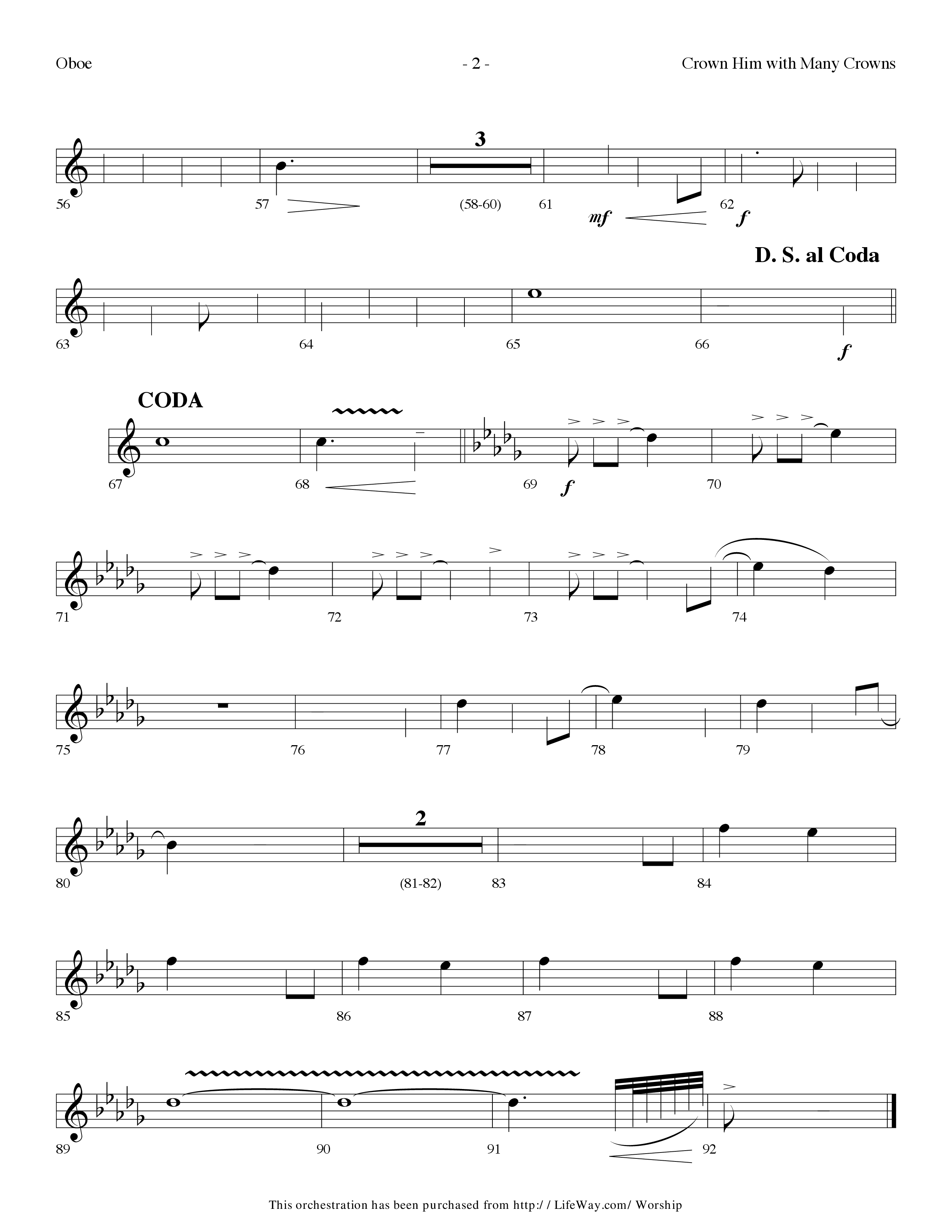 Crown Him With Many Crowns (with To The Risen King) (Choral Anthem SATB) Oboe (Lifeway Choral / Arr. Dennis Allen)