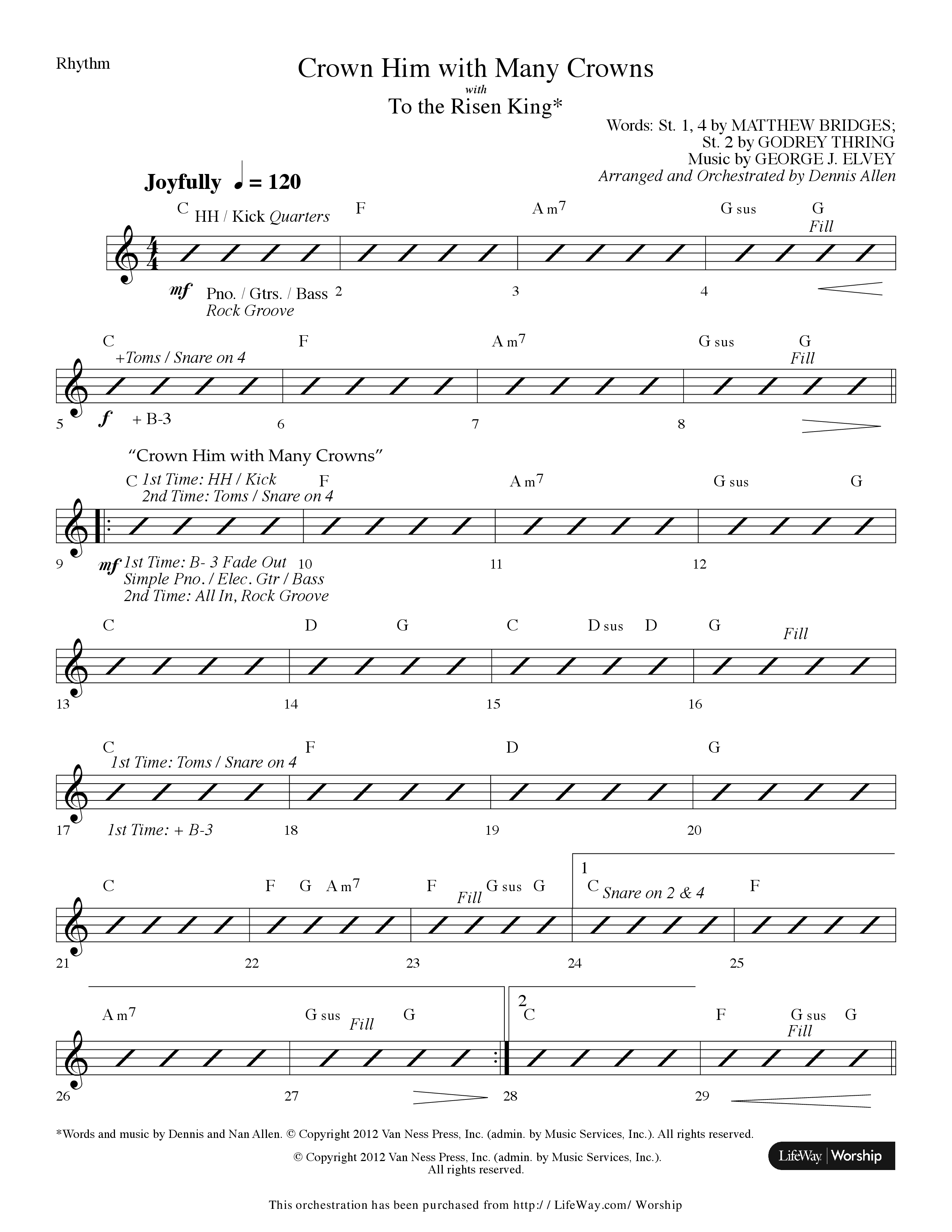 Crown Him With Many Crowns (with To The Risen King) (Choral Anthem SATB) Rhythm Chart (Lifeway Choral / Arr. Dennis Allen)