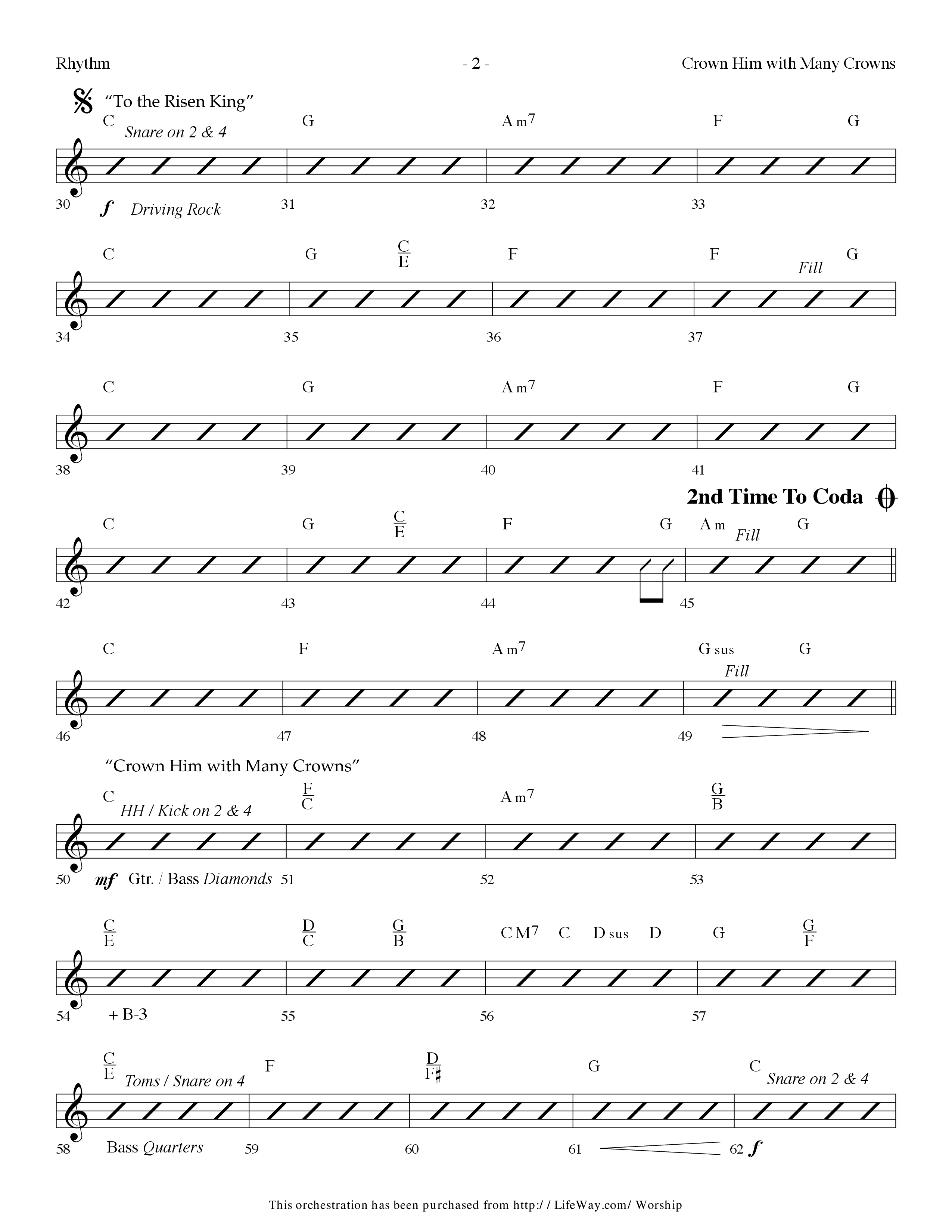 Crown Him With Many Crowns (with To The Risen King) (Choral Anthem SATB) Rhythm Chart (Lifeway Choral / Arr. Dennis Allen)