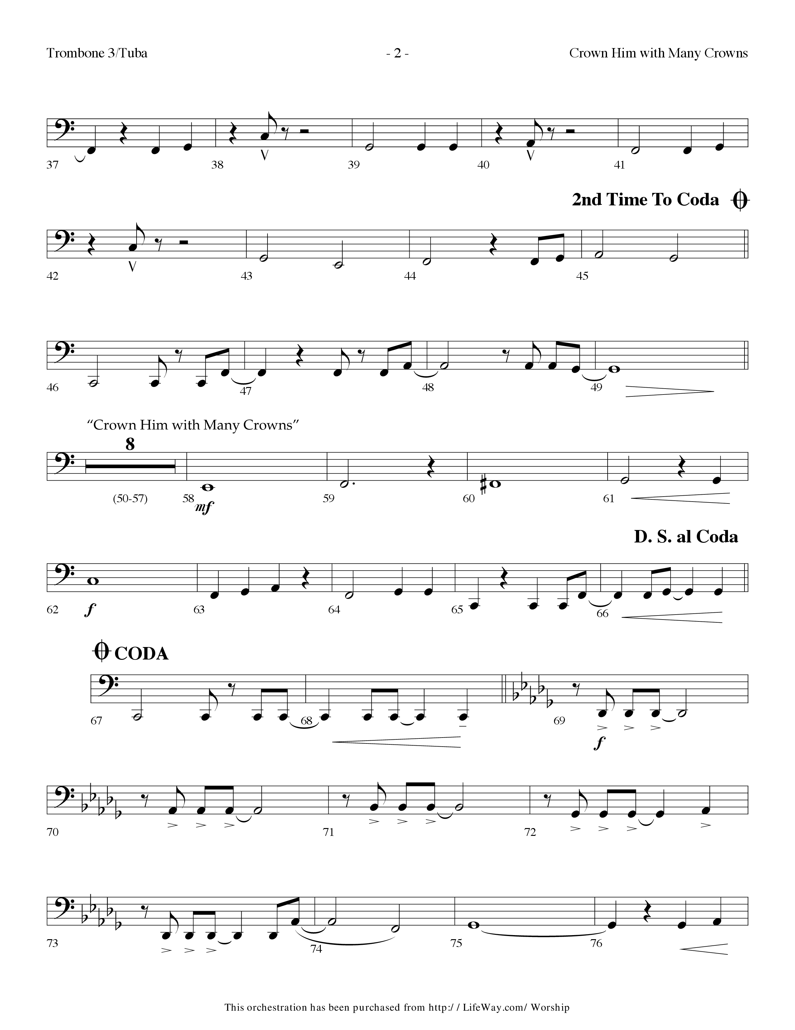 Crown Him With Many Crowns (with To The Risen King) (Choral Anthem SATB) Trombone 3/Tuba (Lifeway Choral / Arr. Dennis Allen)
