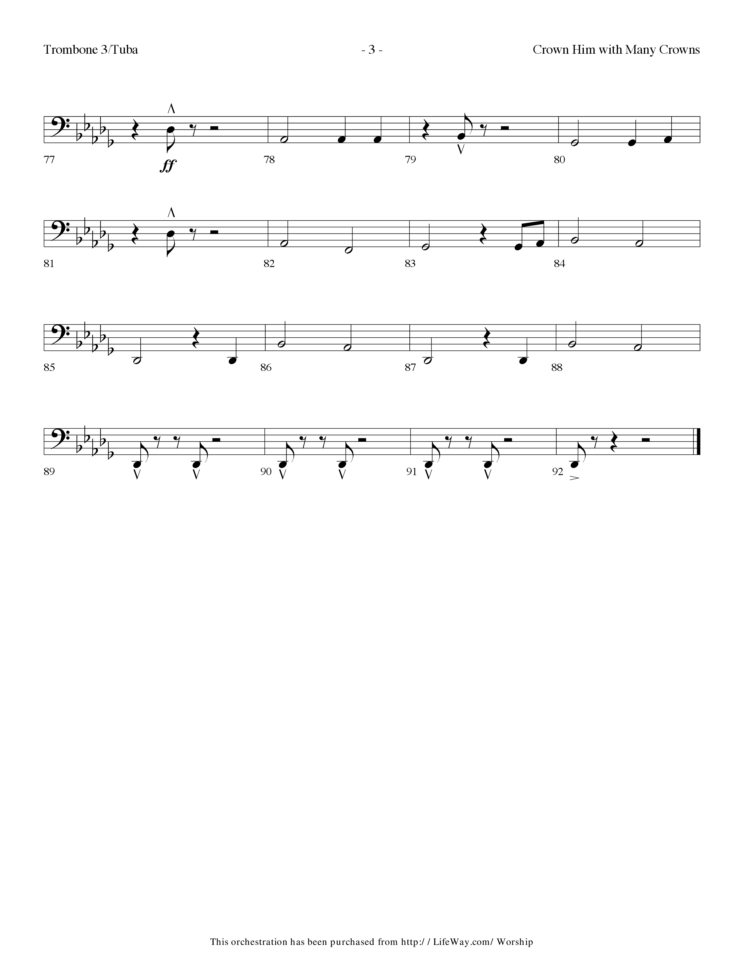 Crown Him With Many Crowns (with To The Risen King) (Choral Anthem SATB) Trombone 3/Tuba (Lifeway Choral / Arr. Dennis Allen)