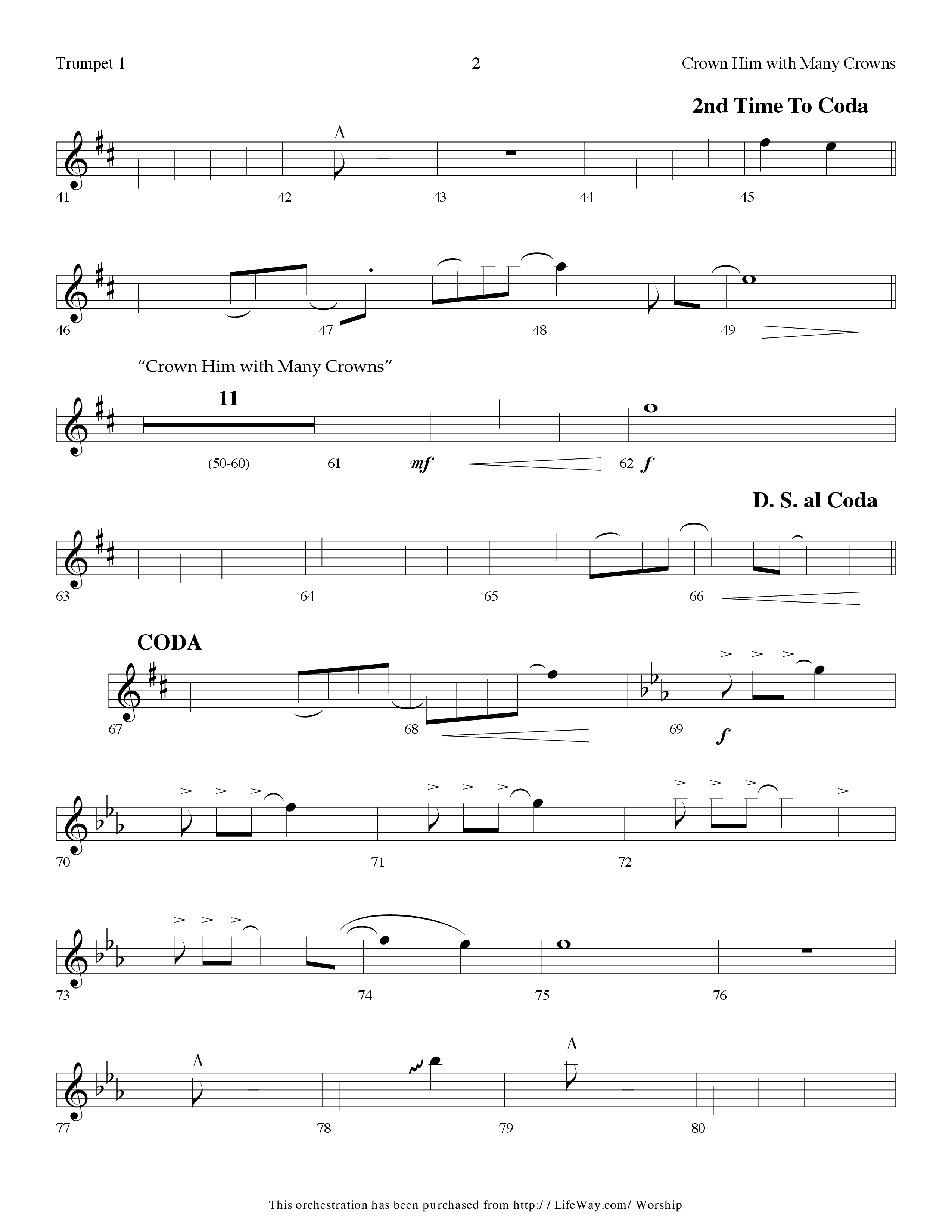 Crown Him With Many Crowns (with To The Risen King) (Choral Anthem SATB) Trumpet 1 (Lifeway Choral / Arr. Dennis Allen)