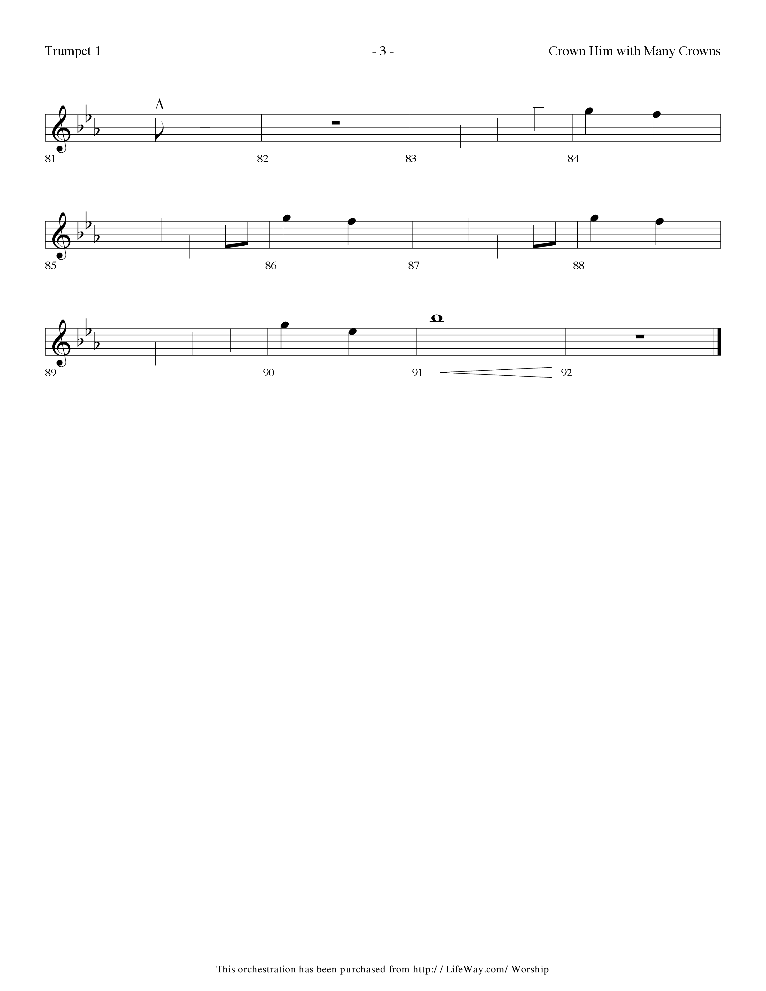 Crown Him With Many Crowns (with To The Risen King) (Choral Anthem SATB) Trumpet 1 (Lifeway Choral / Arr. Dennis Allen)