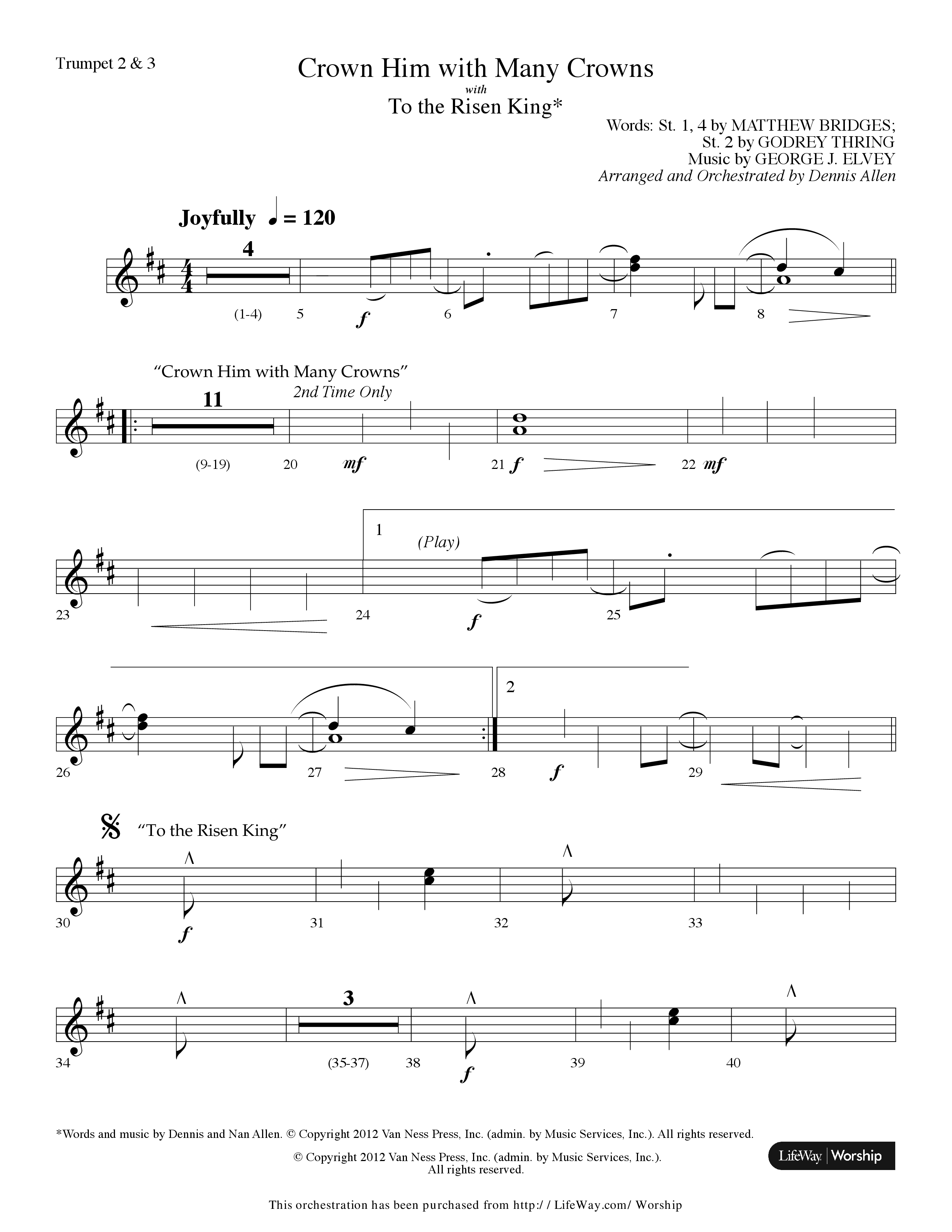 Crown Him With Many Crowns (with To The Risen King) (Choral Anthem SATB) Trumpet 2/3 (Lifeway Choral / Arr. Dennis Allen)