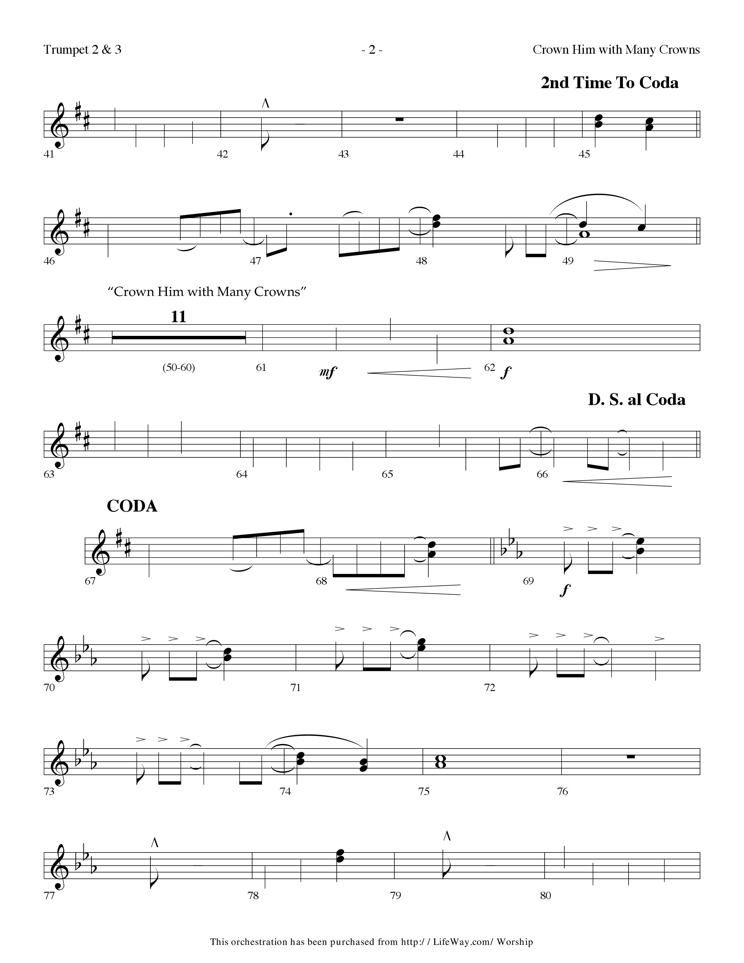 Crown Him With Many Crowns (with To The Risen King) (Choral Anthem SATB) Trumpet 2/3 (Lifeway Choral / Arr. Dennis Allen)