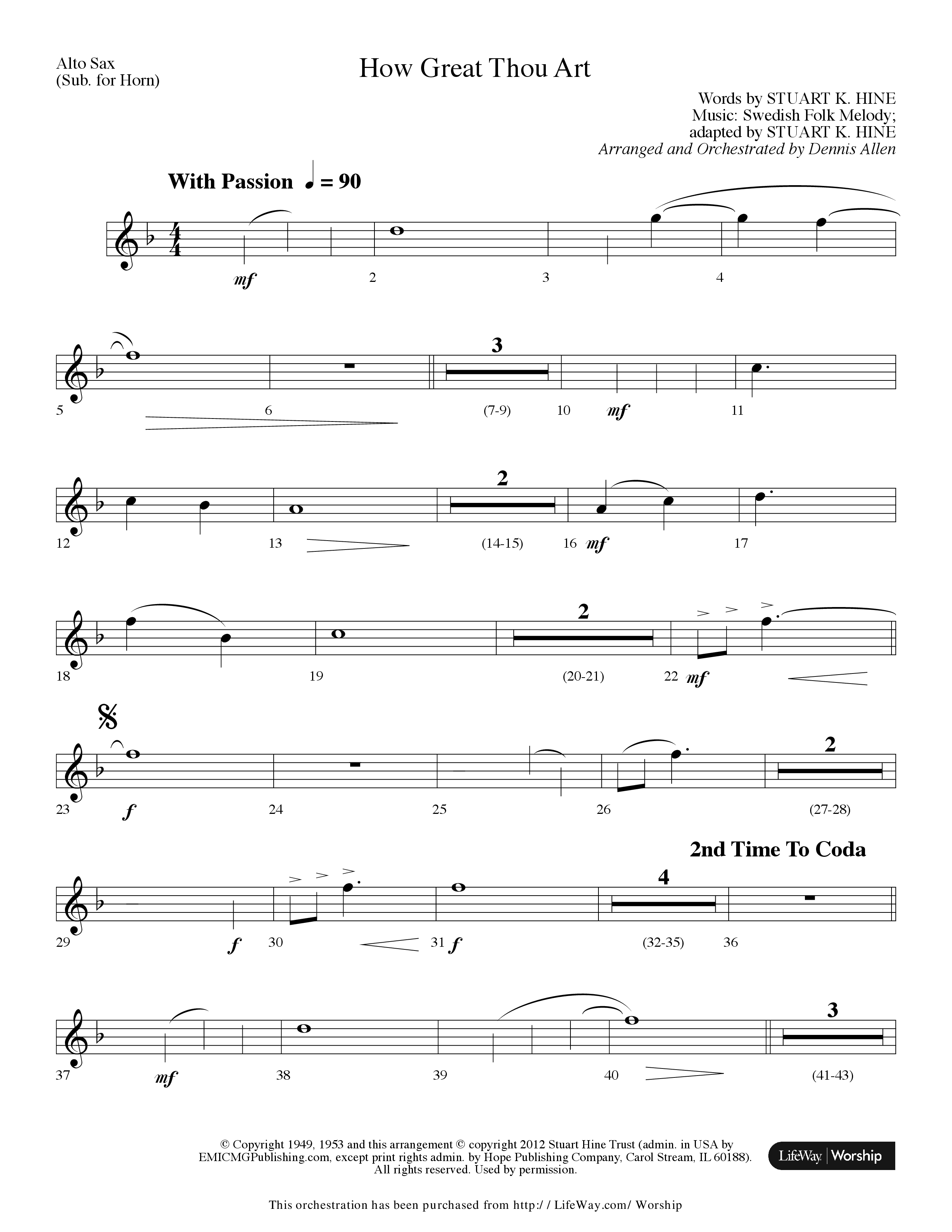 How Great Thou Art (Choral Anthem SATB) Alto Sax (Lifeway Choral / Arr. Dennis Allen)