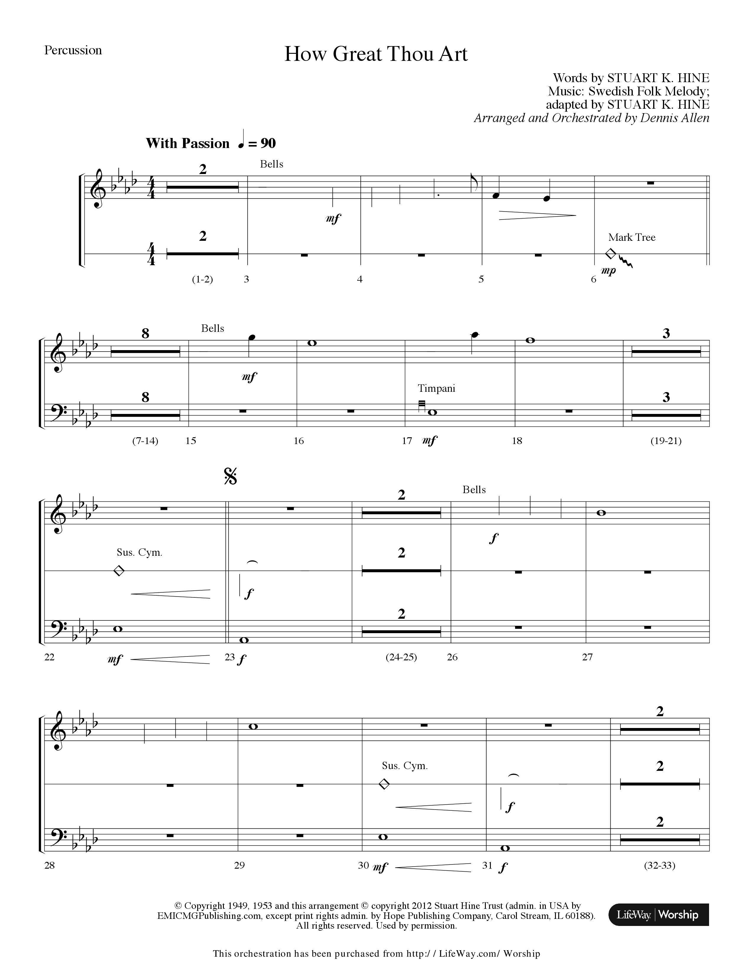 How Great Thou Art (Choral Anthem SATB) Percussion (Lifeway Choral / Arr. Dennis Allen)