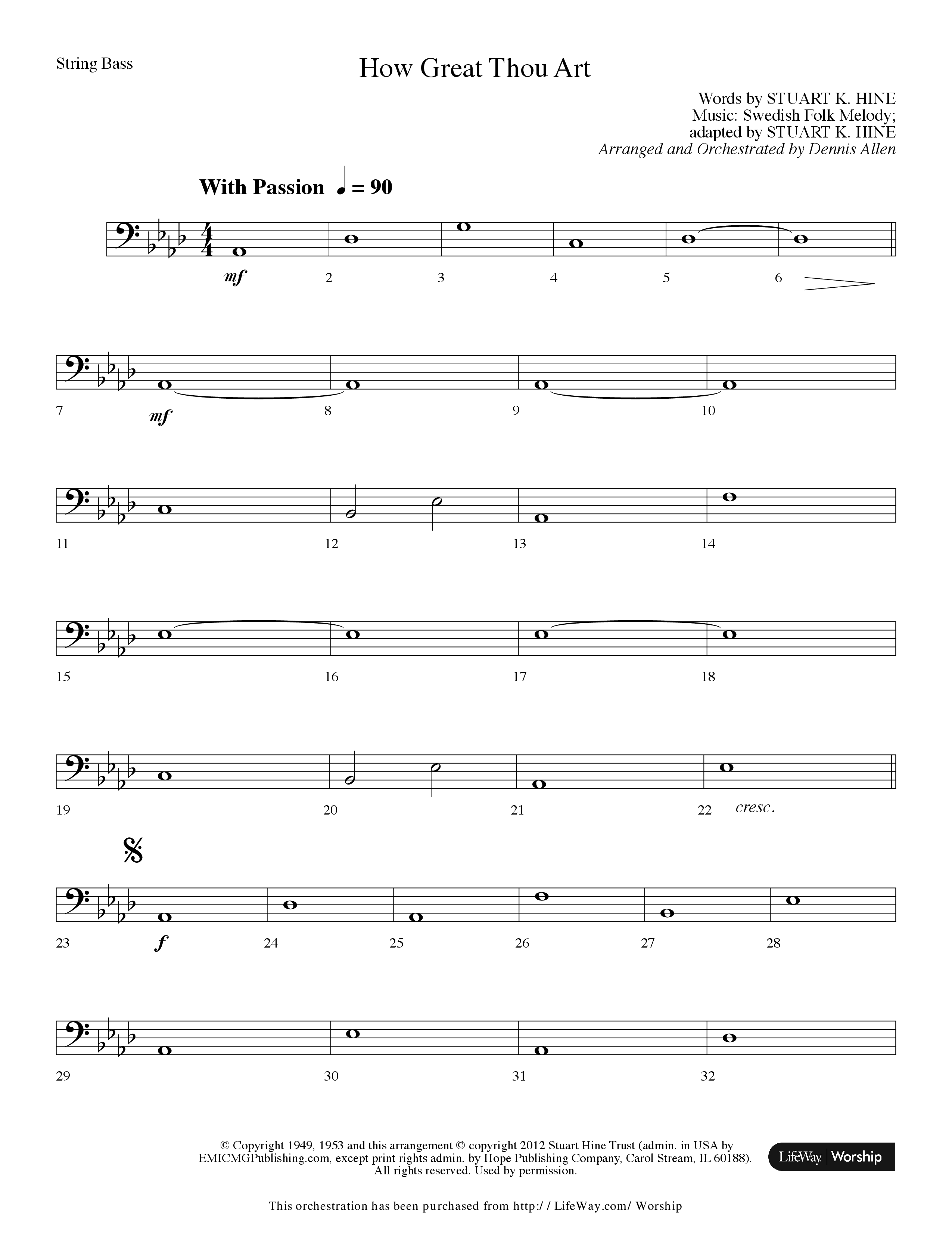 How Great Thou Art (Choral Anthem SATB) String Bass (Lifeway Choral / Arr. Dennis Allen)