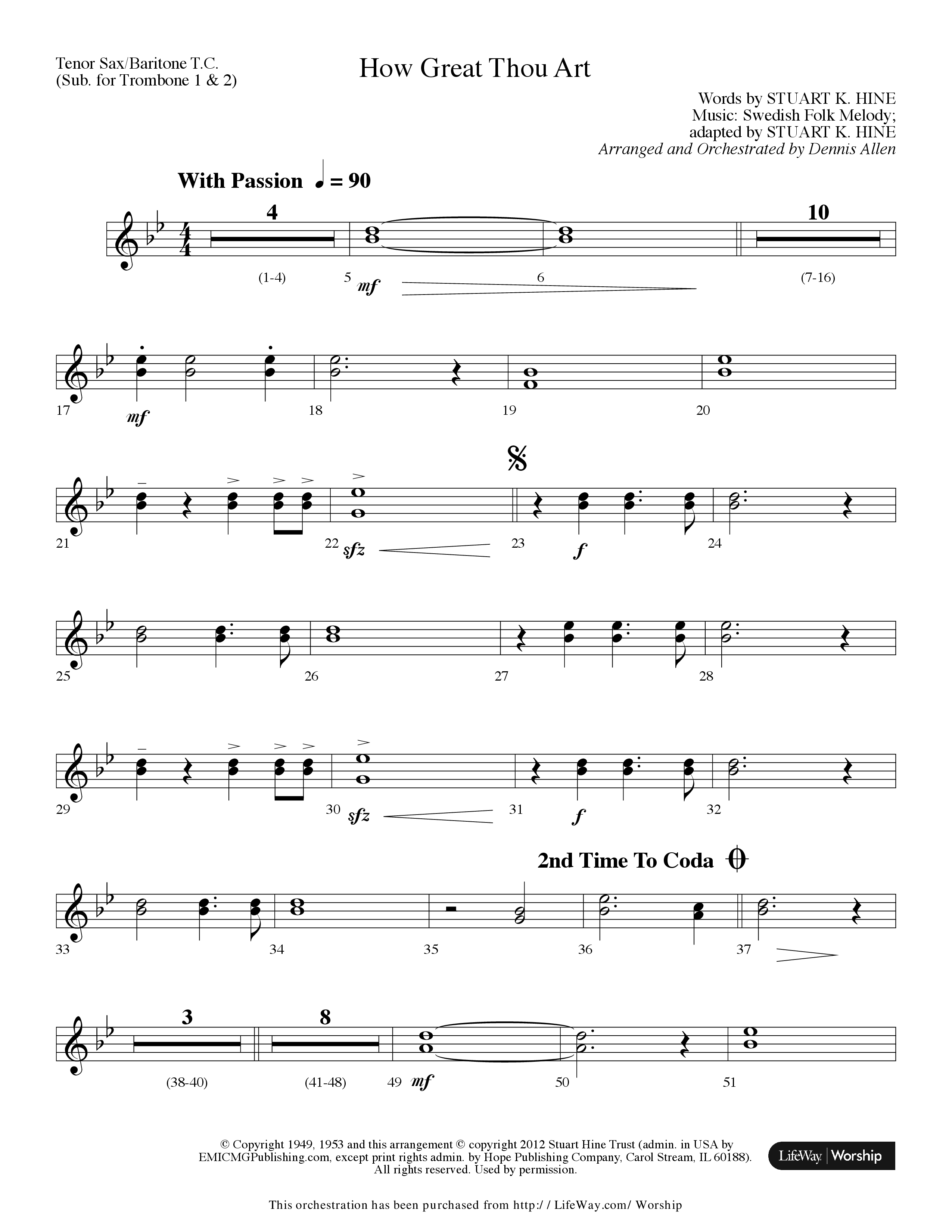 How Great Thou Art (Choral Anthem SATB) Tenor Sax/Baritone T.C. (Lifeway Choral / Arr. Dennis Allen)