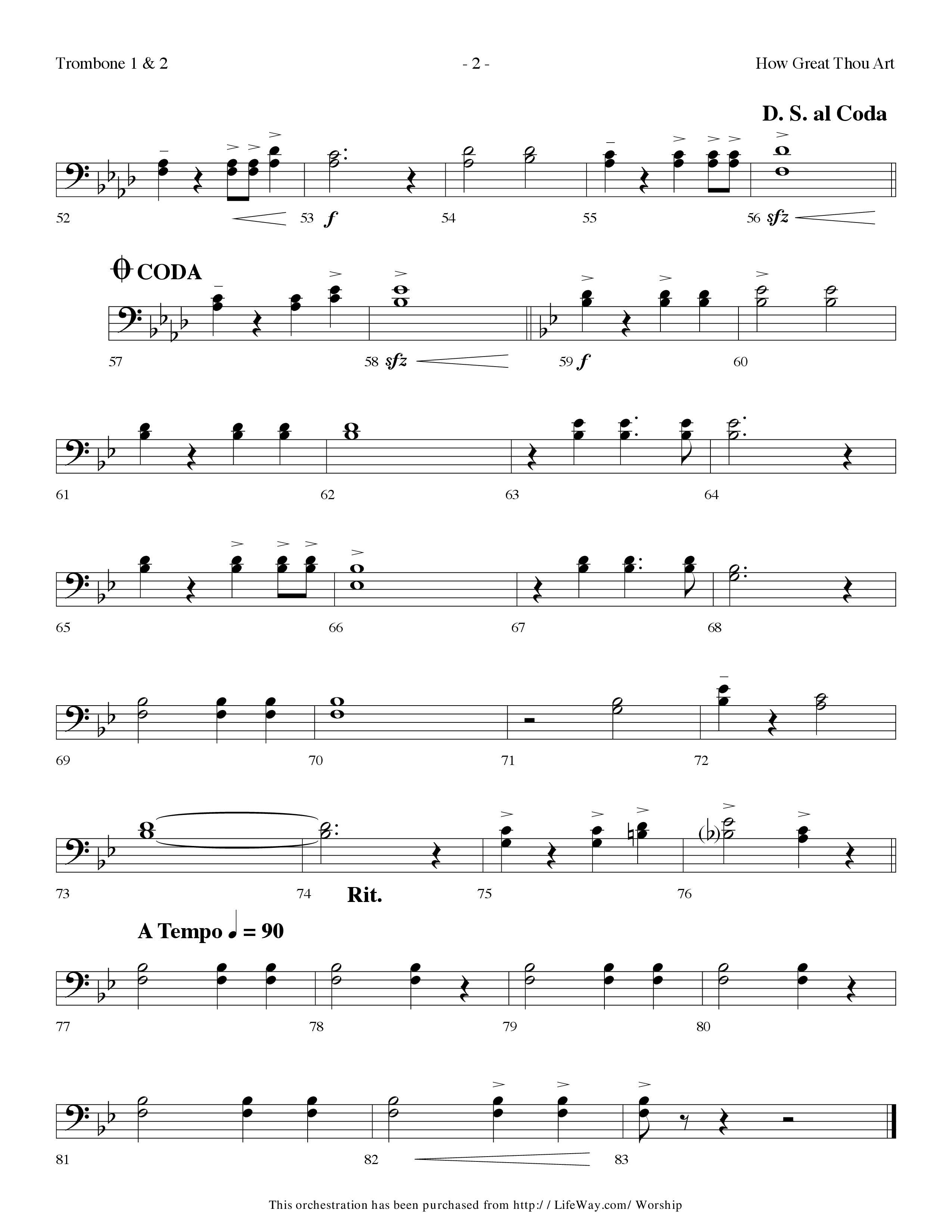 How Great Thou Art (Choral Anthem SATB) Trombone 1/2 (Lifeway Choral / Arr. Dennis Allen)