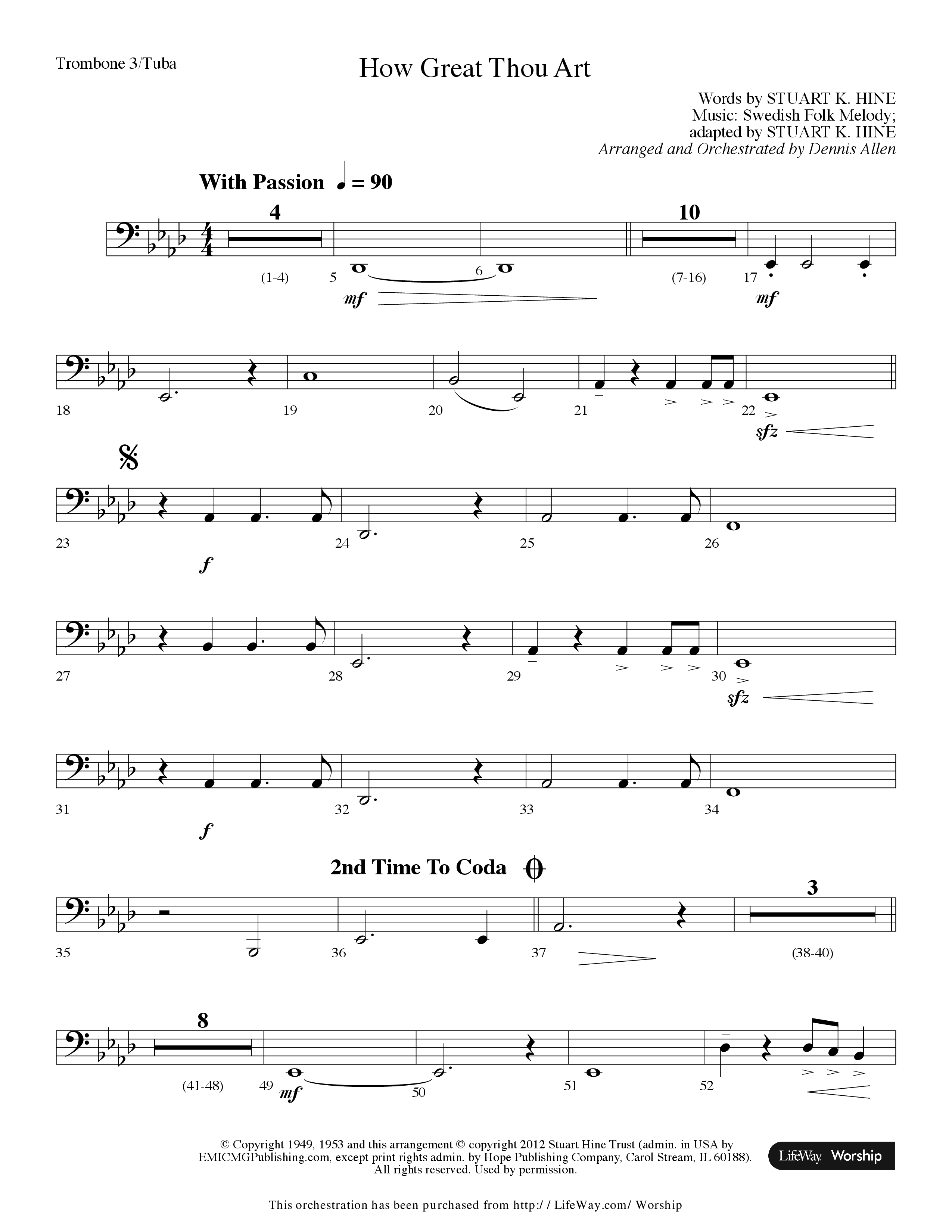 How Great Thou Art (Choral Anthem SATB) Trombone 3/Tuba (Lifeway Choral / Arr. Dennis Allen)