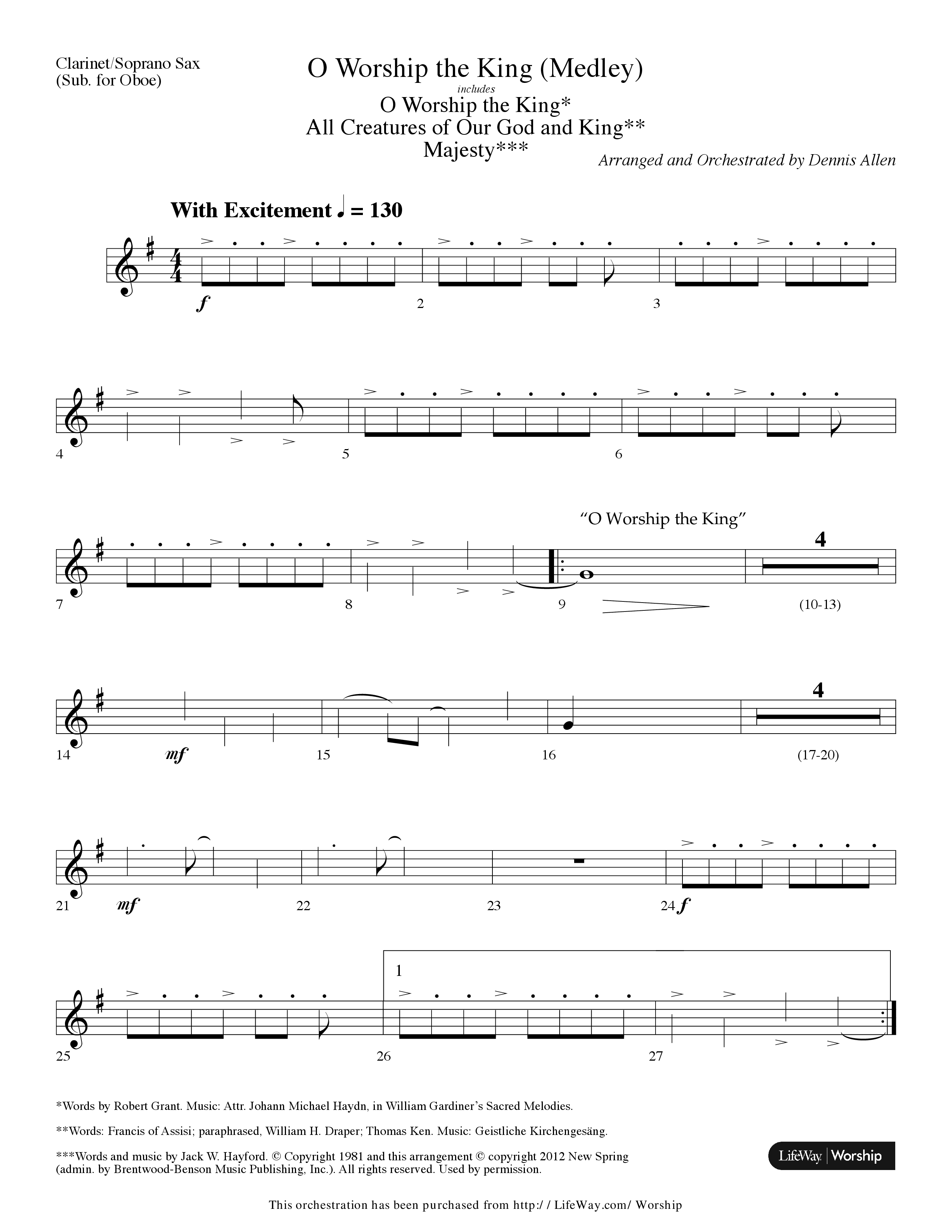 O Worship The King (Medley) (Choral Anthem SATB) Clarinet/Soprano Sax (Lifeway Choral / Arr. Dennis Allen)