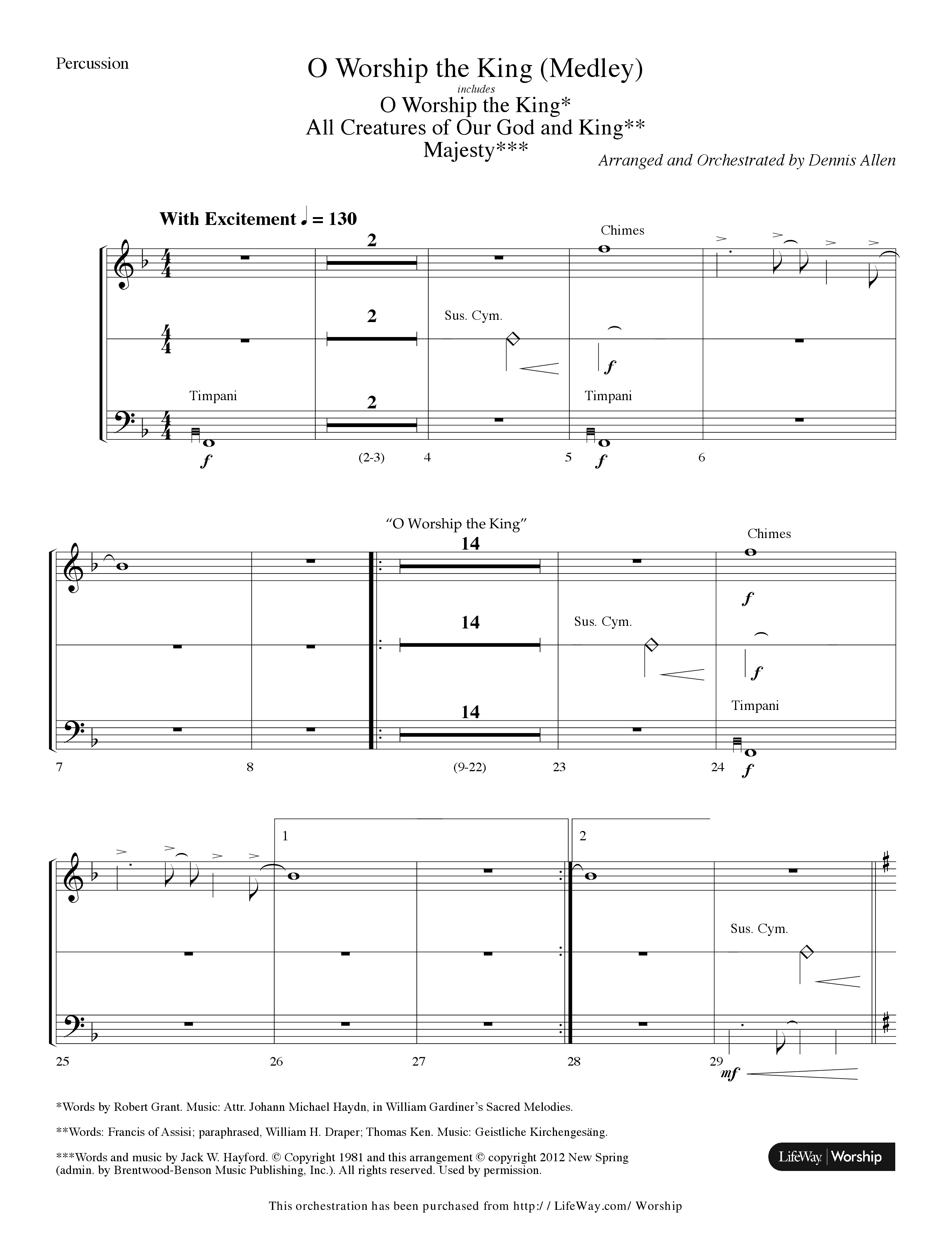 O Worship The King (Medley) (Choral Anthem SATB) Percussion (Lifeway Choral / Arr. Dennis Allen)