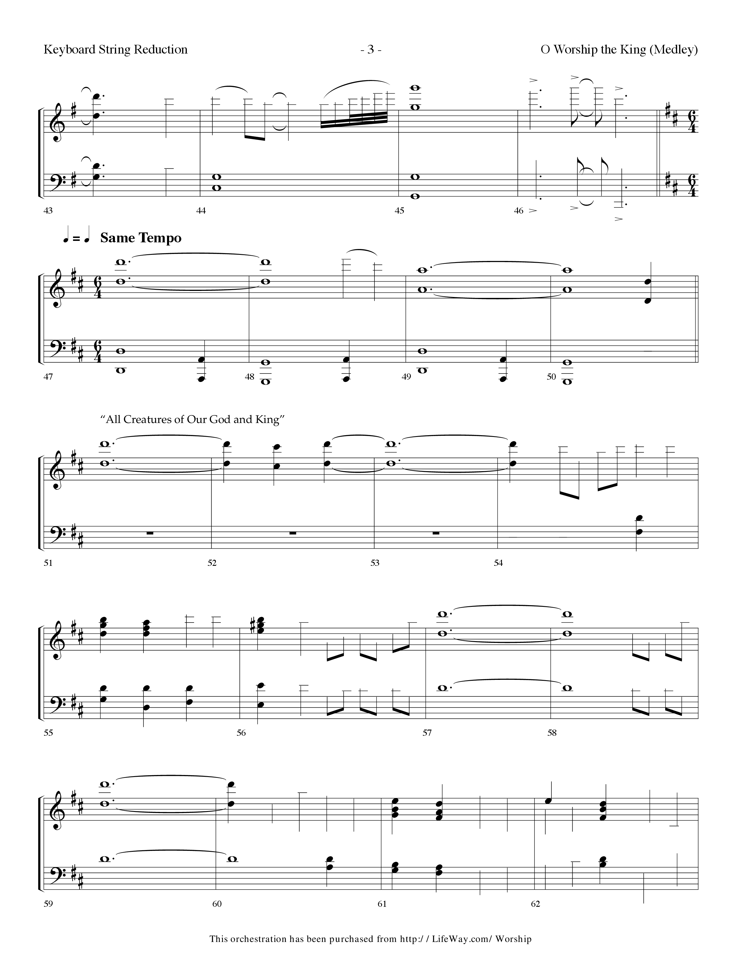 O Worship The King (Medley) (Choral Anthem SATB) String Reduction (Lifeway Choral / Arr. Dennis Allen)
