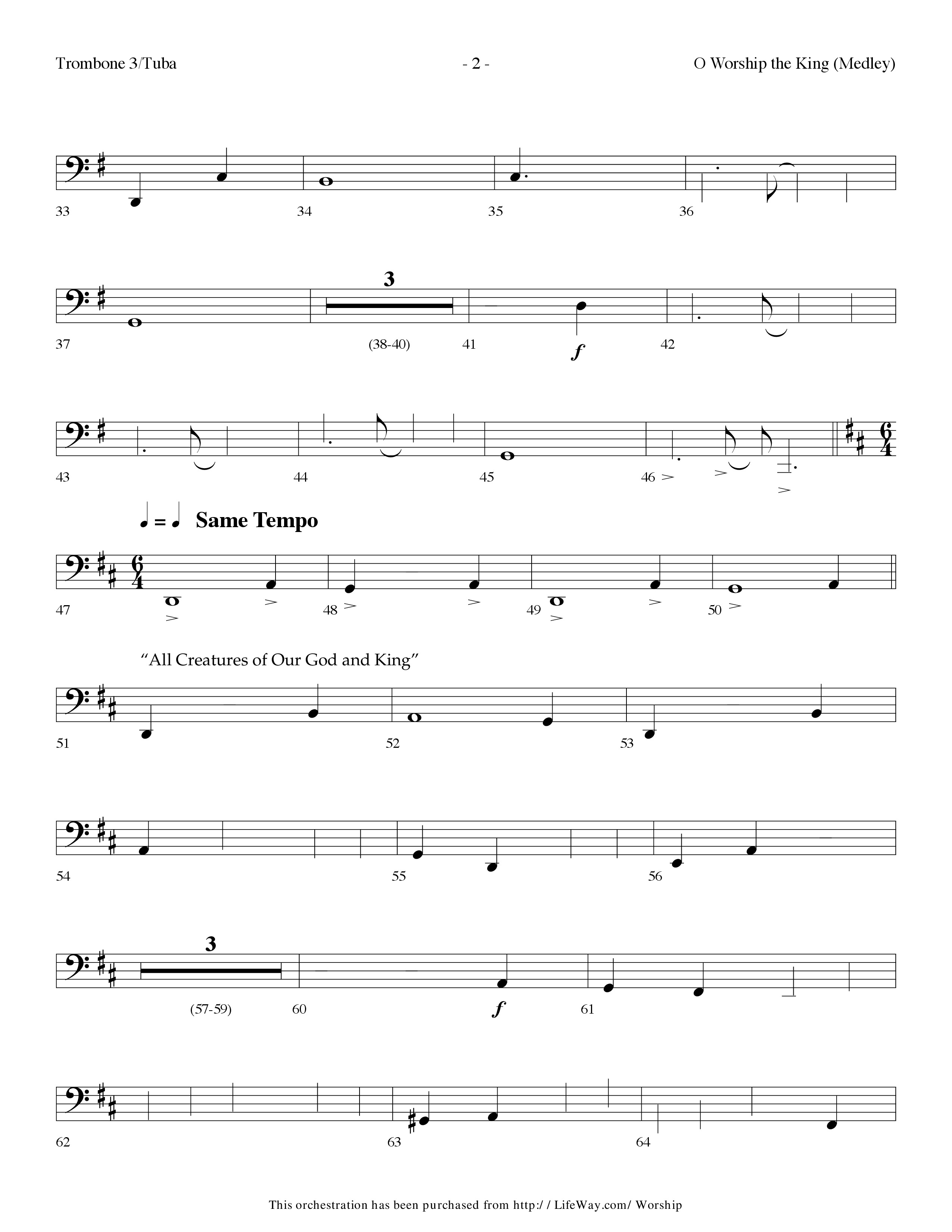 O Worship The King (Medley) (Choral Anthem SATB) Trombone 3/Tuba (Lifeway Choral / Arr. Dennis Allen)