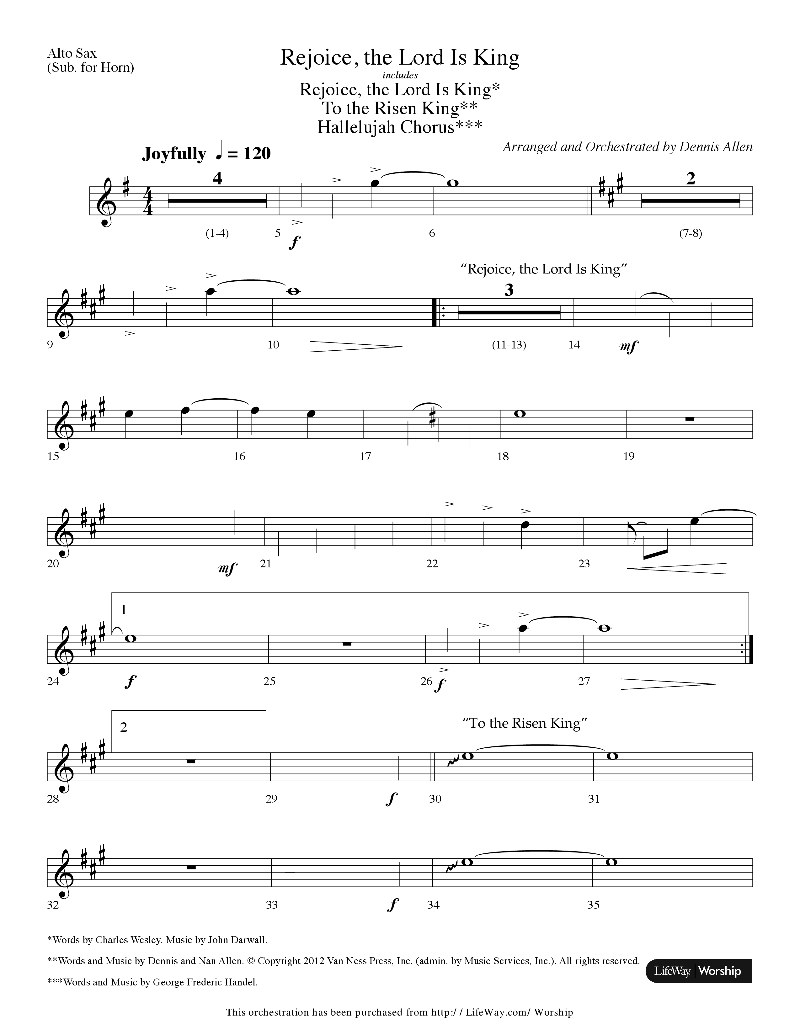 Rejoice The Lord Is King (Medley) (with To The Risen King, Hallelujah Chorus) (Choral Anthem SATB) Alto Sax (Lifeway Choral / Arr. Dennis Allen)