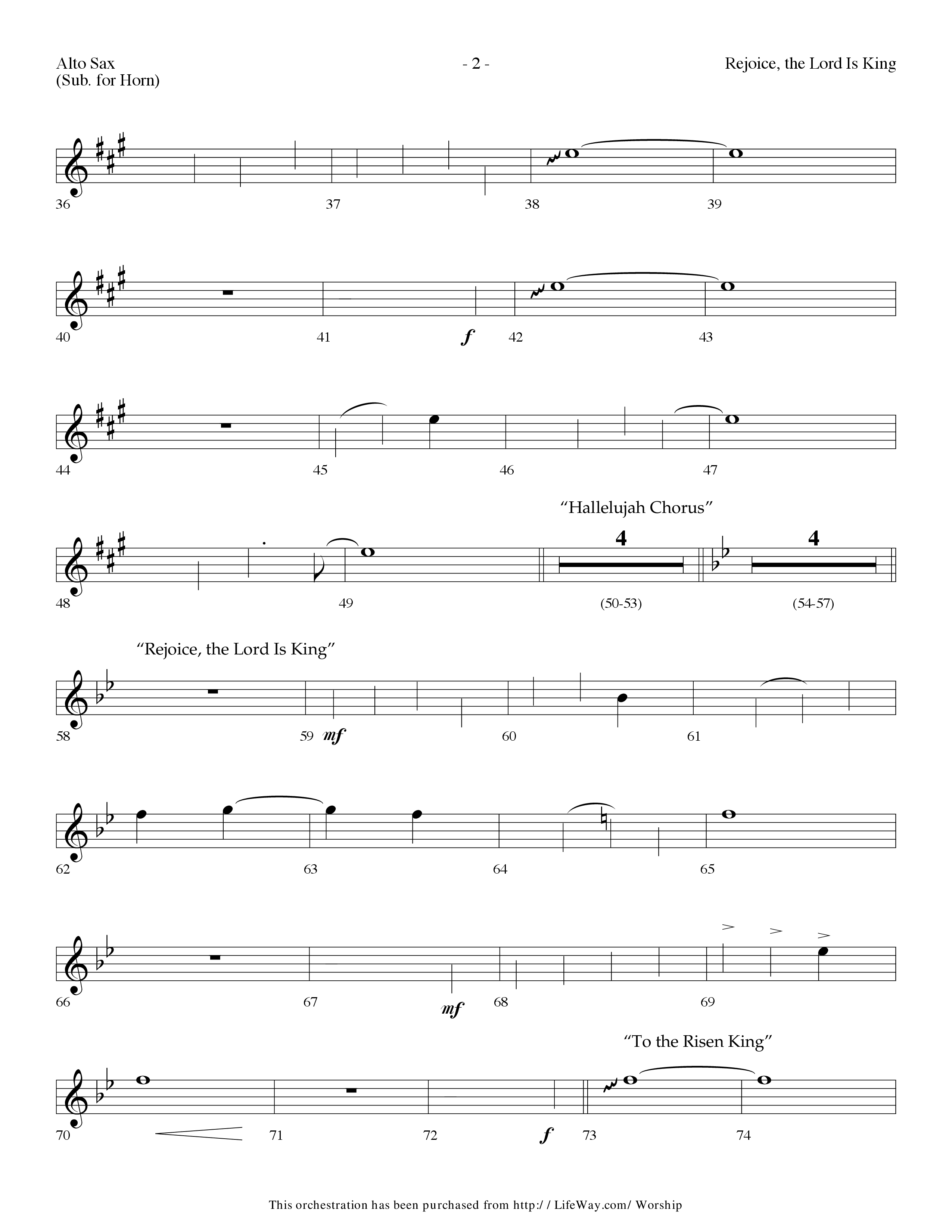 Rejoice The Lord Is King (Medley) (with To The Risen King, Hallelujah Chorus) (Choral Anthem SATB) Alto Sax (Lifeway Choral / Arr. Dennis Allen)
