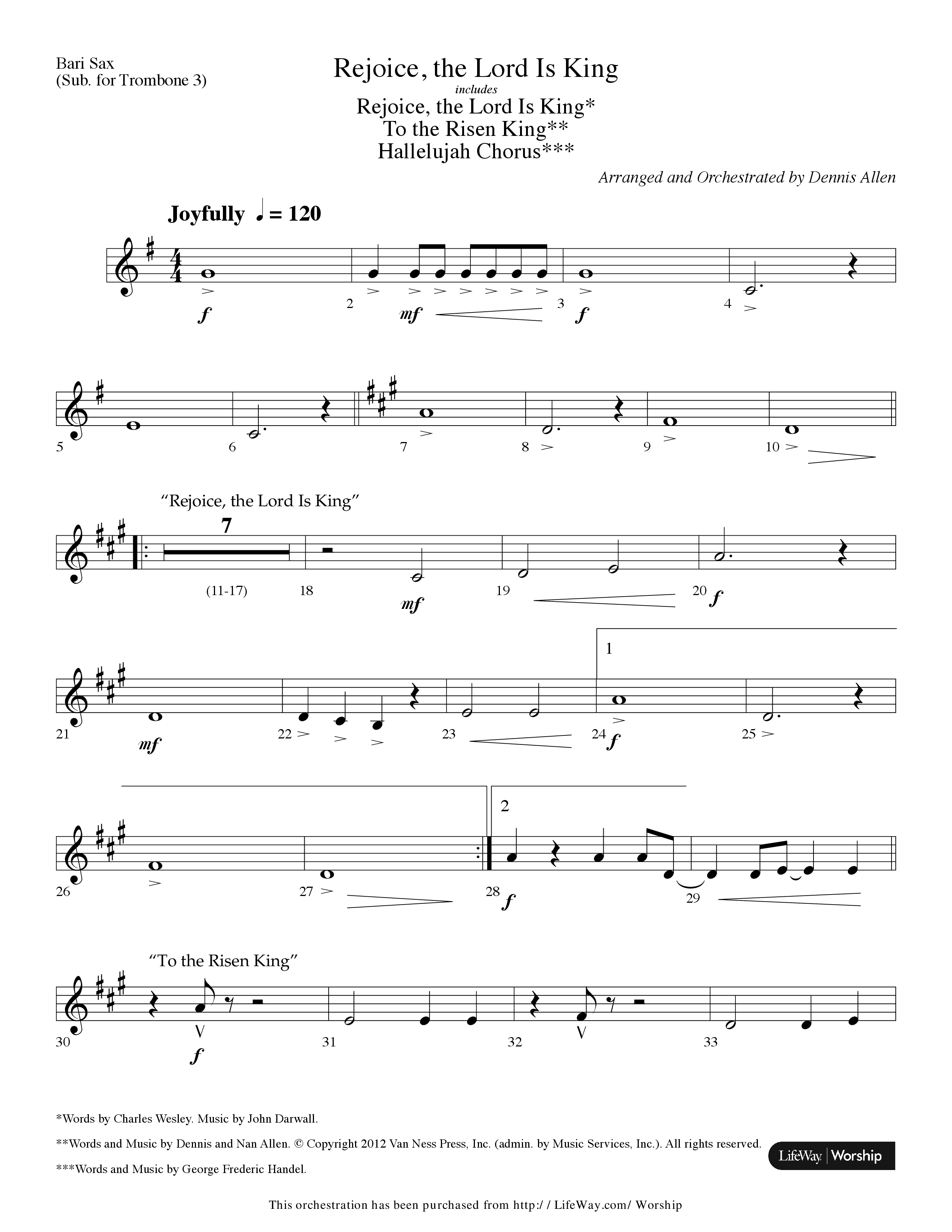 Rejoice The Lord Is King (Medley) (with To The Risen King, Hallelujah Chorus) (Choral Anthem SATB) Bari Sax (Lifeway Choral / Arr. Dennis Allen)