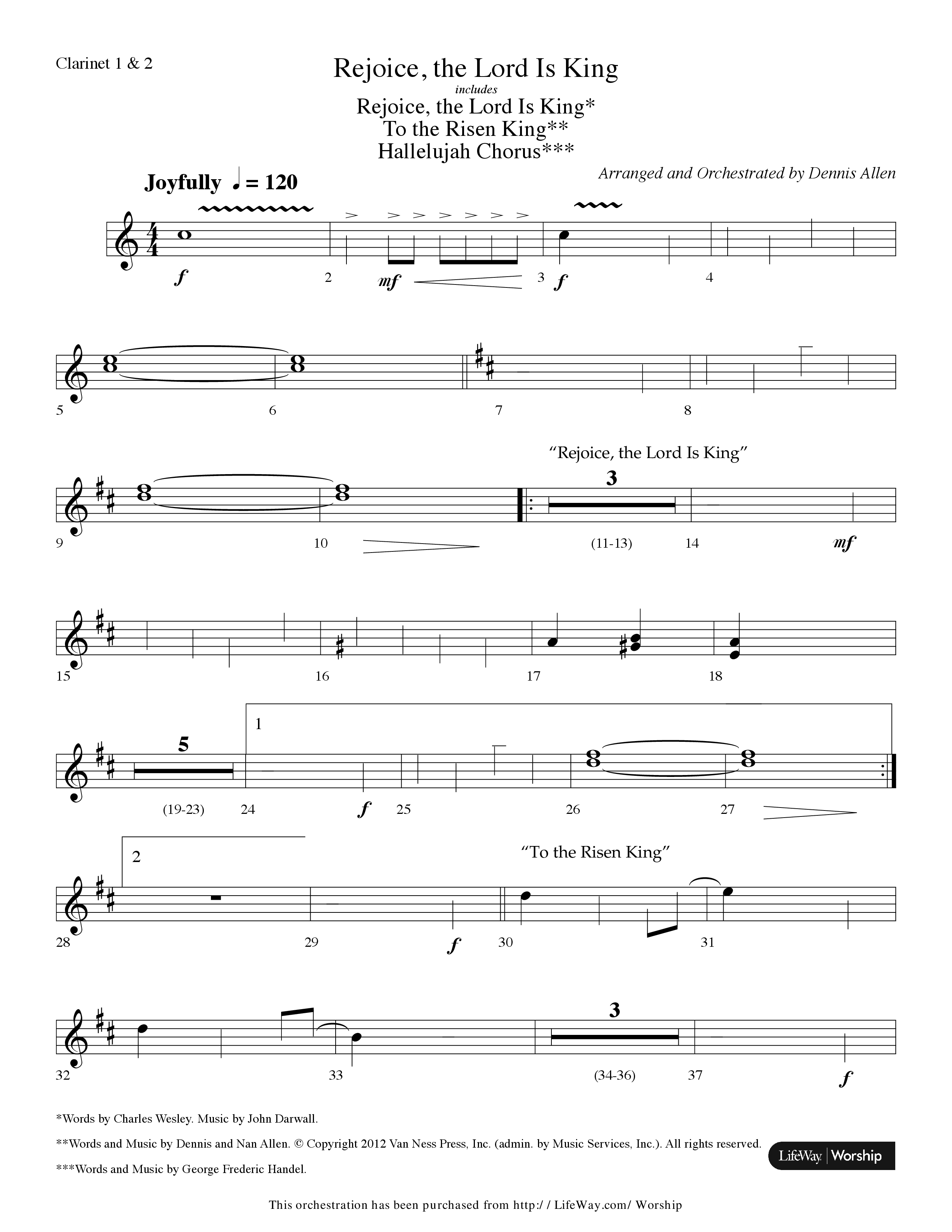 Rejoice The Lord Is King (Medley) (with To The Risen King, Hallelujah Chorus) (Choral Anthem SATB) Clarinet 1/2 (Lifeway Choral / Arr. Dennis Allen)